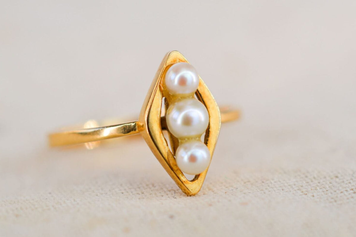 Bague navette perles de culture