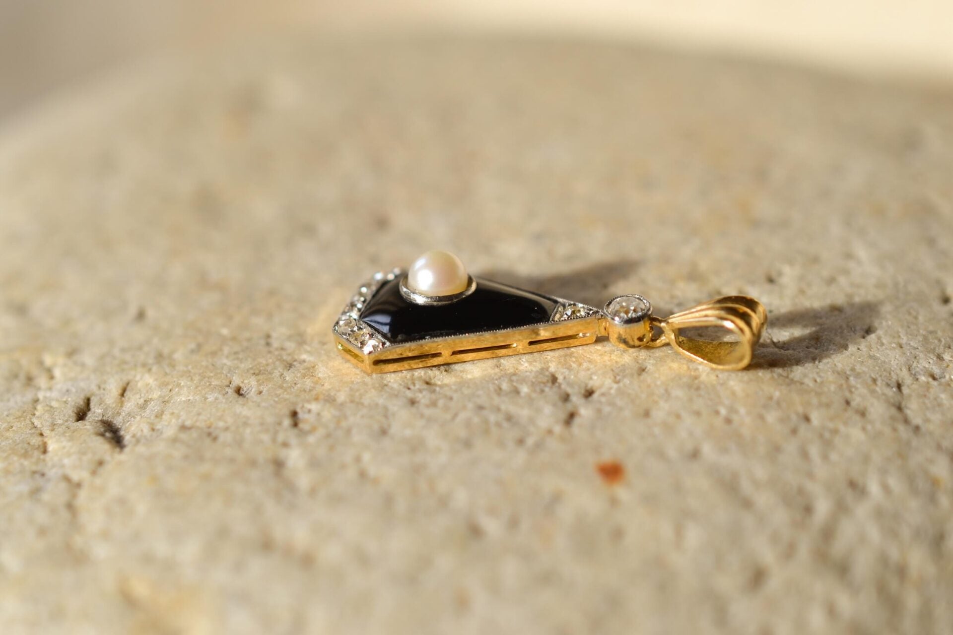 Pendentif poire Onyx Perle Diamants