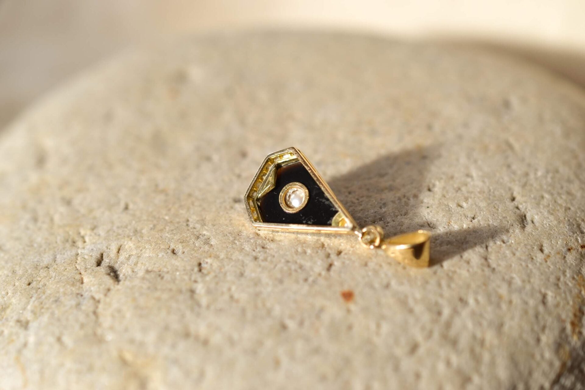 Pendentif poire Onyx Perle Diamants