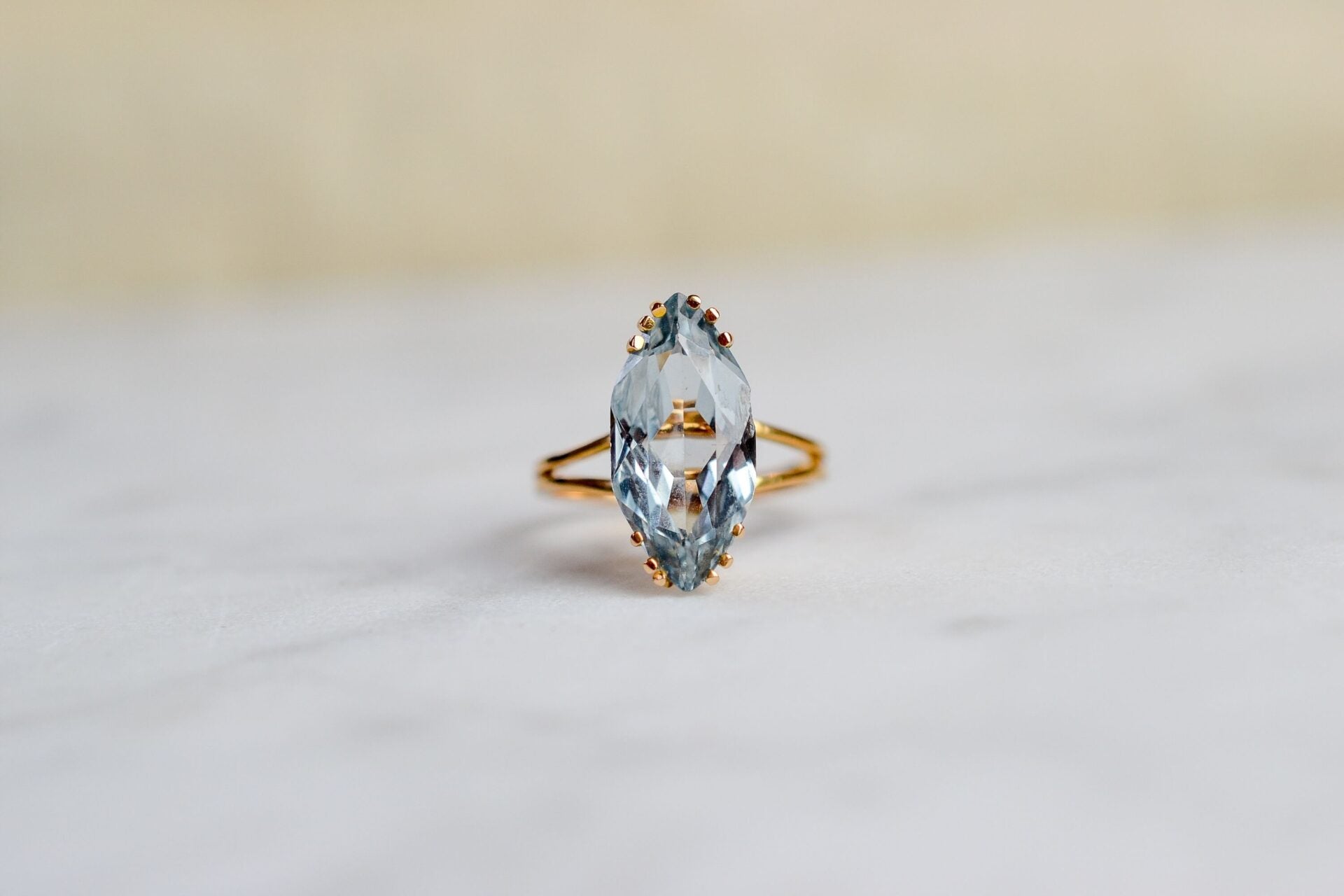 Bague Vintage Navette Aigue-Marine