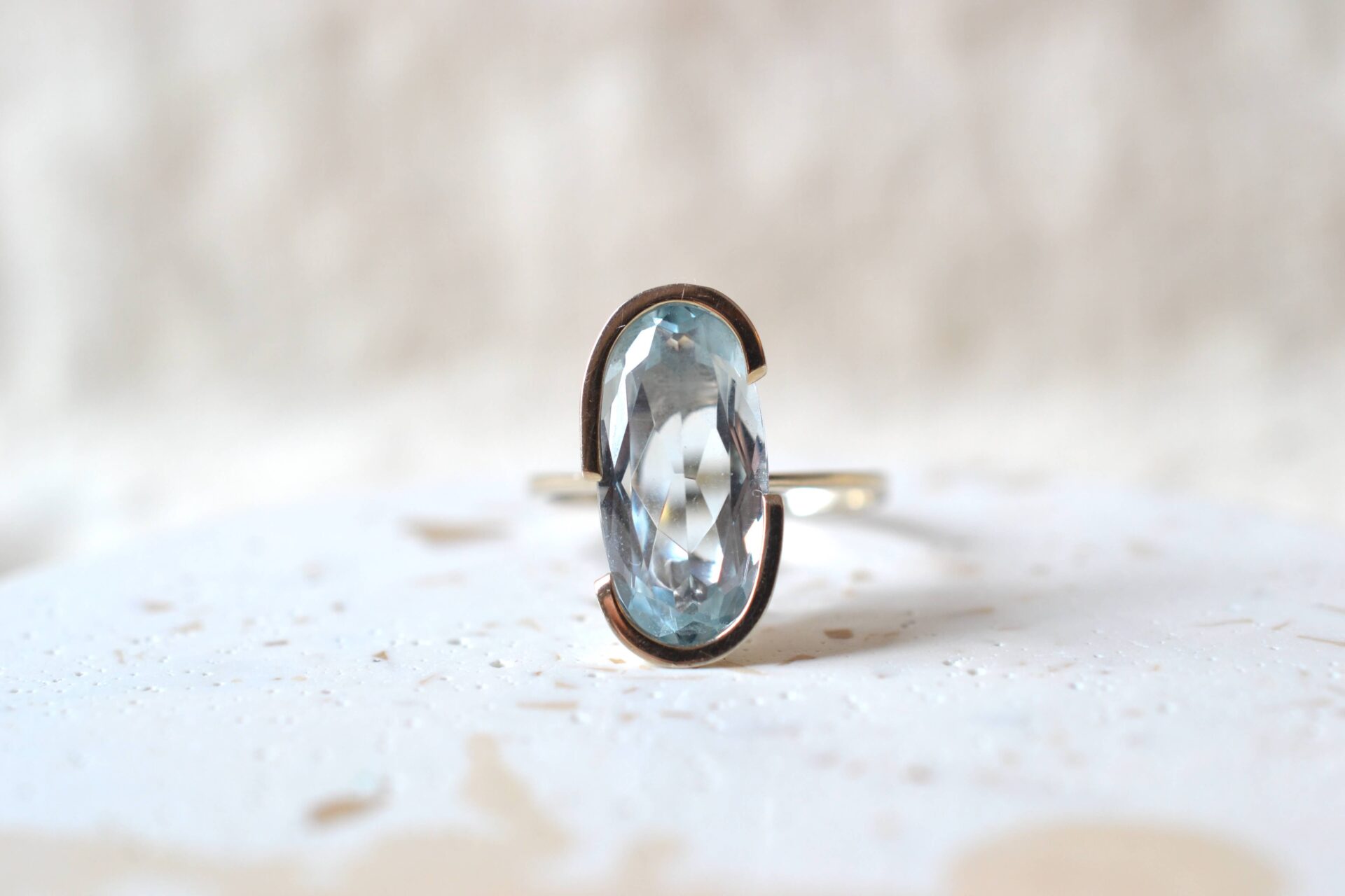 Bague Navette Aigue-Marine ovale