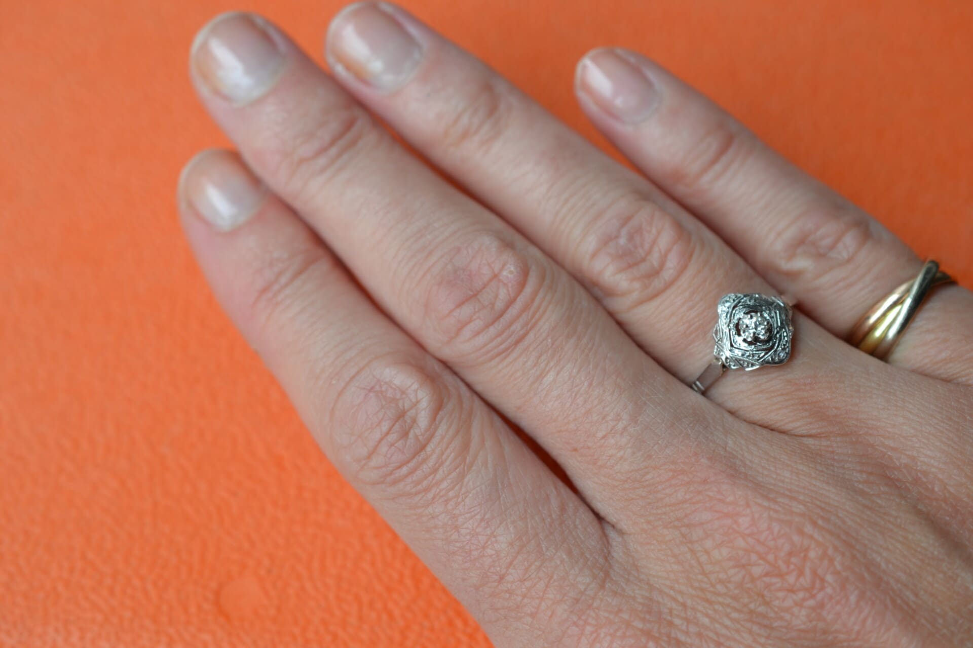 Bague Art Déco losange Or blanc et diamant