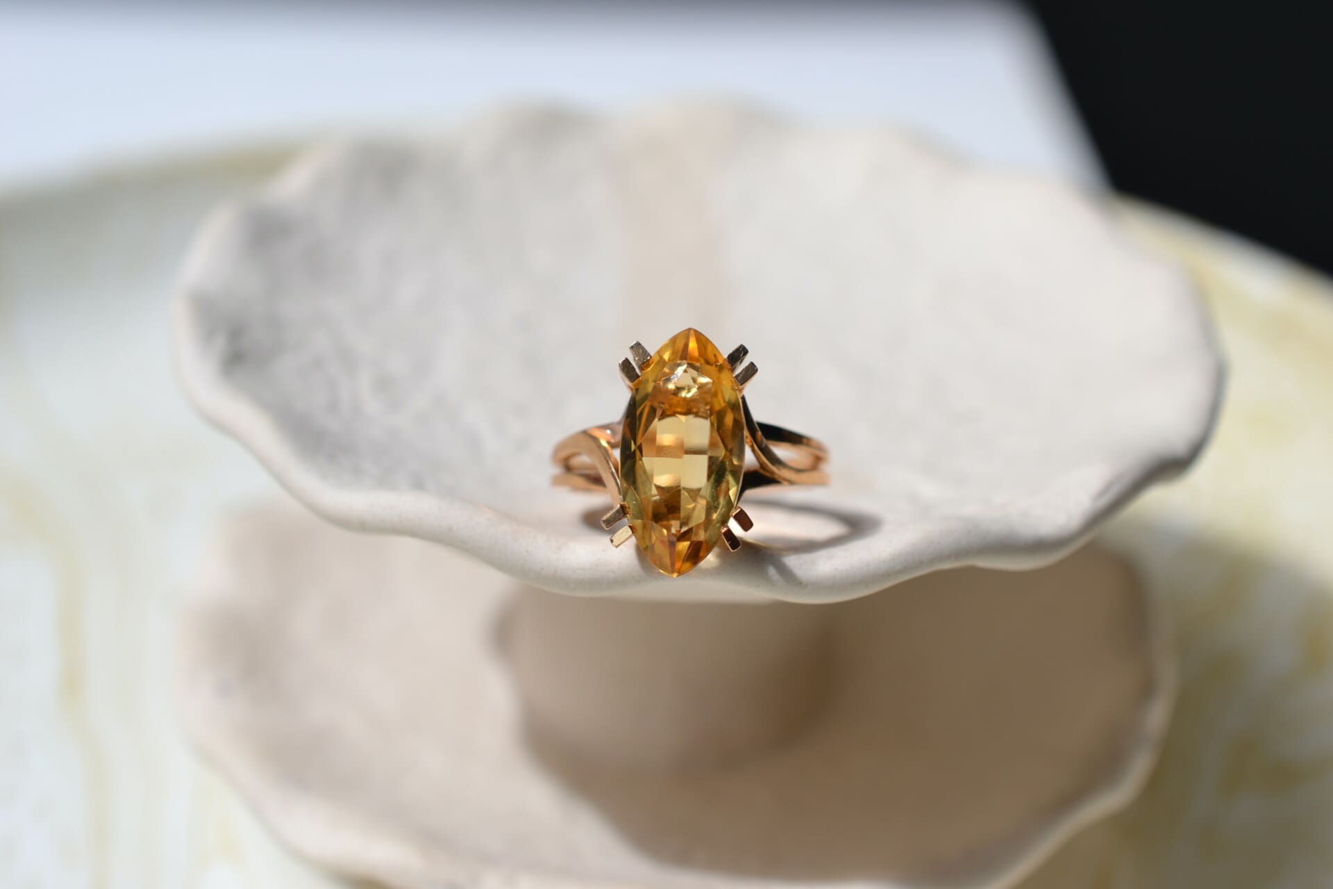 Bague Marquise Citrine doubles griffes