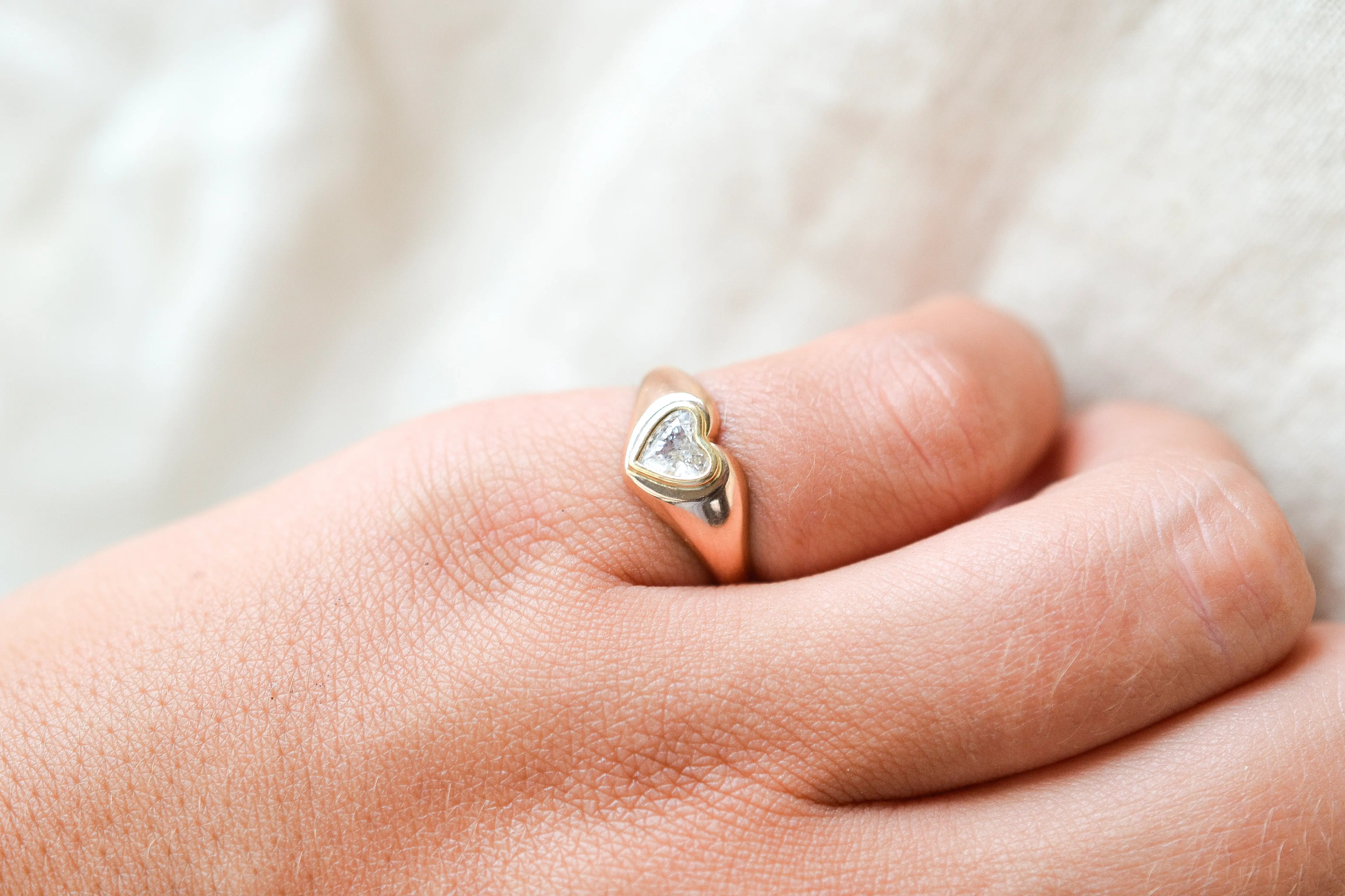Bague chevalière cœur 14K