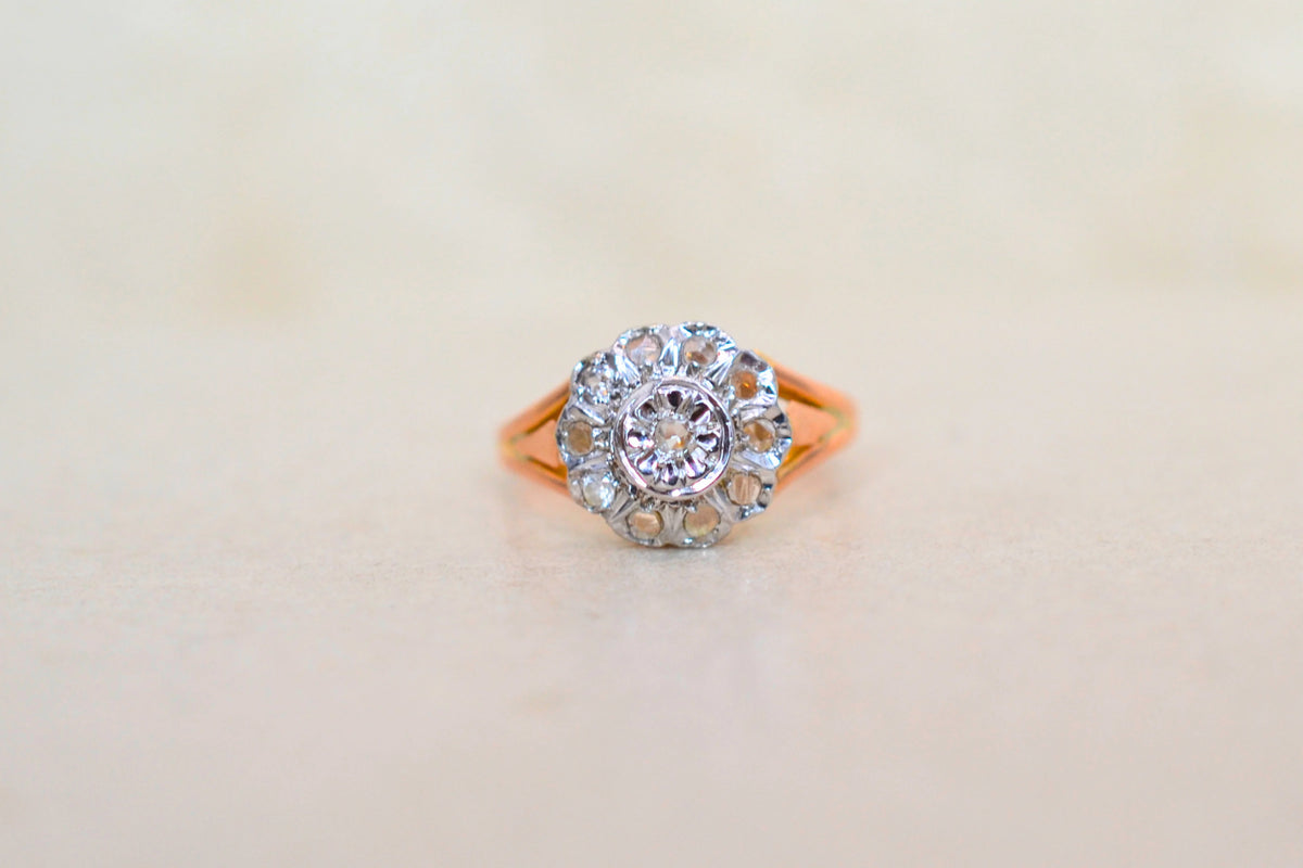 Bague rosace diamants Or Rose