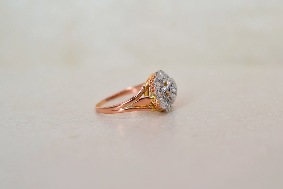 Bague rosace diamants Or Rose