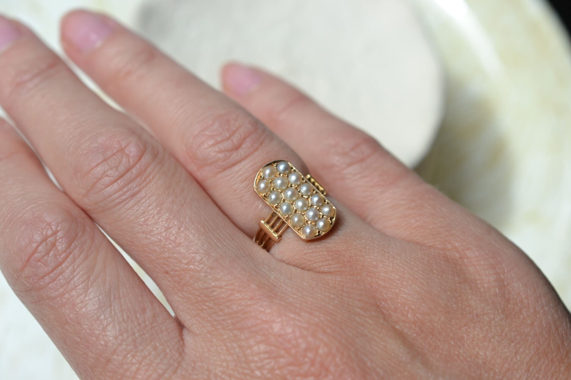 Bague rectangulaire Perles