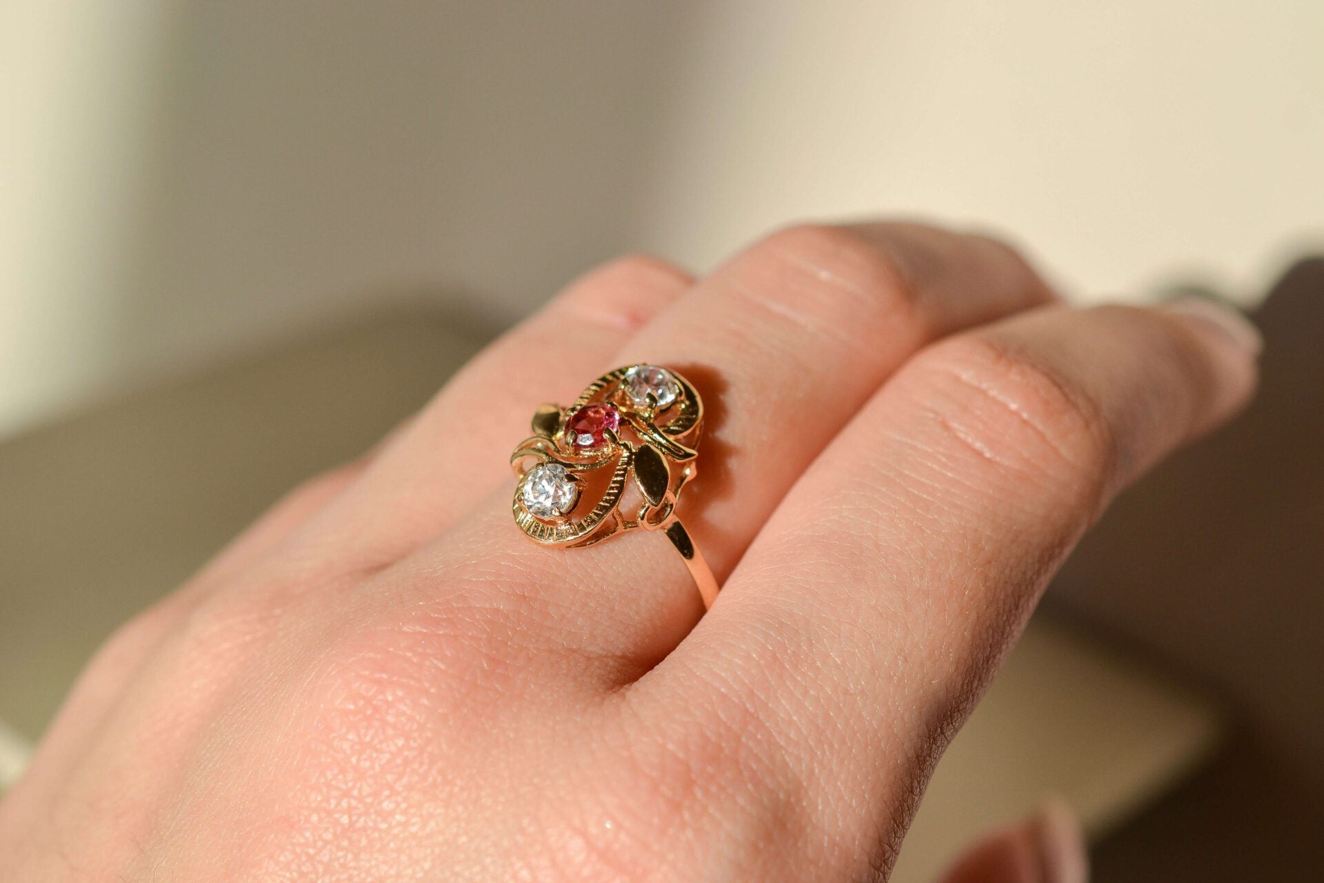 Bague Art Nouveau Verre Rose