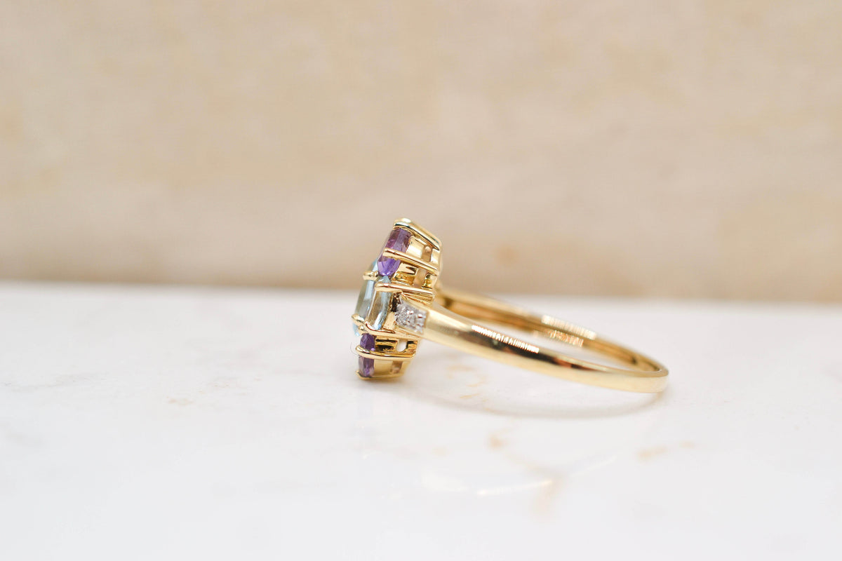 Bague Marguerite Topaze, Améthystes & Aigues-Marines