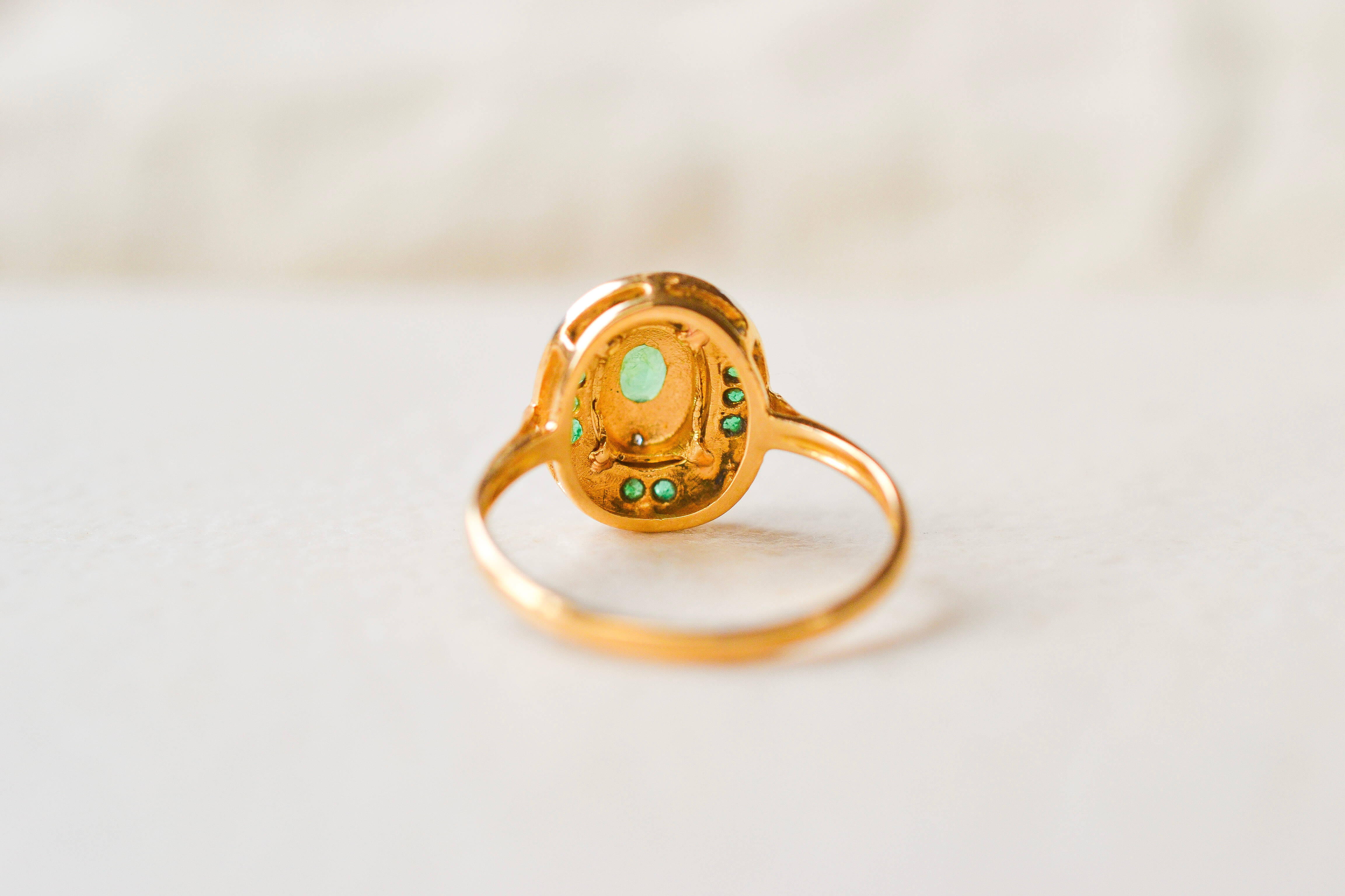 Bague style Art Déco 2 Ors Emeraudes