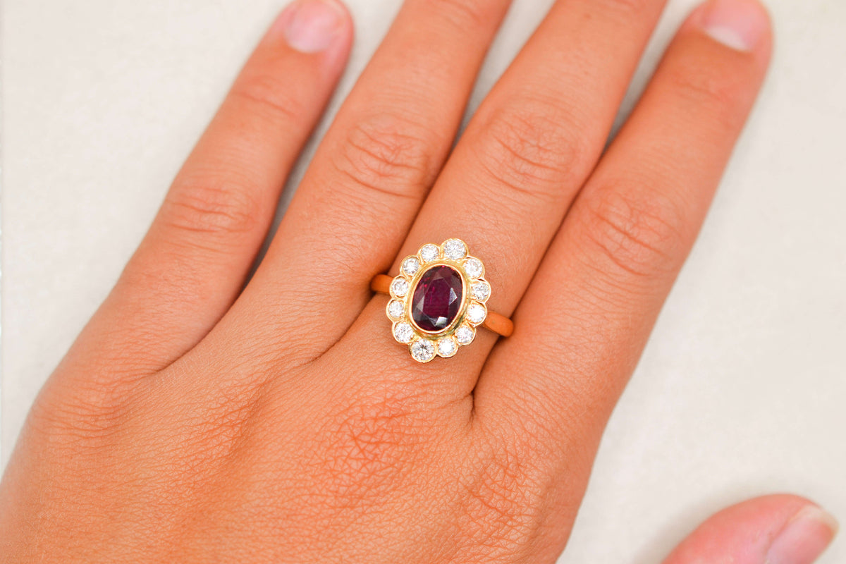 Bague Marguerite Rubis synthèse Diamants