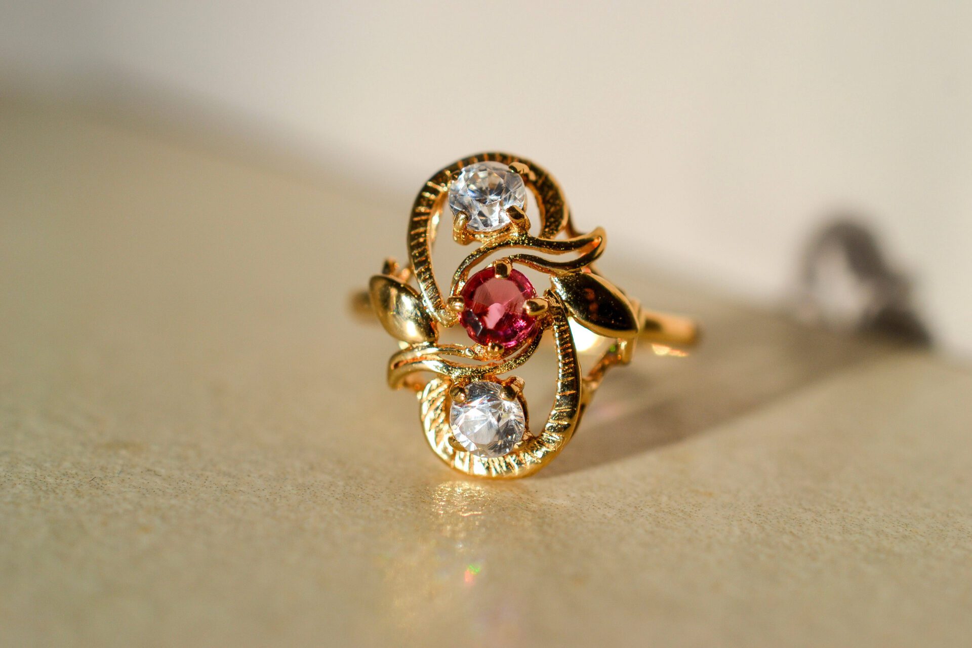 Bague Art Nouveau Verre Rose
