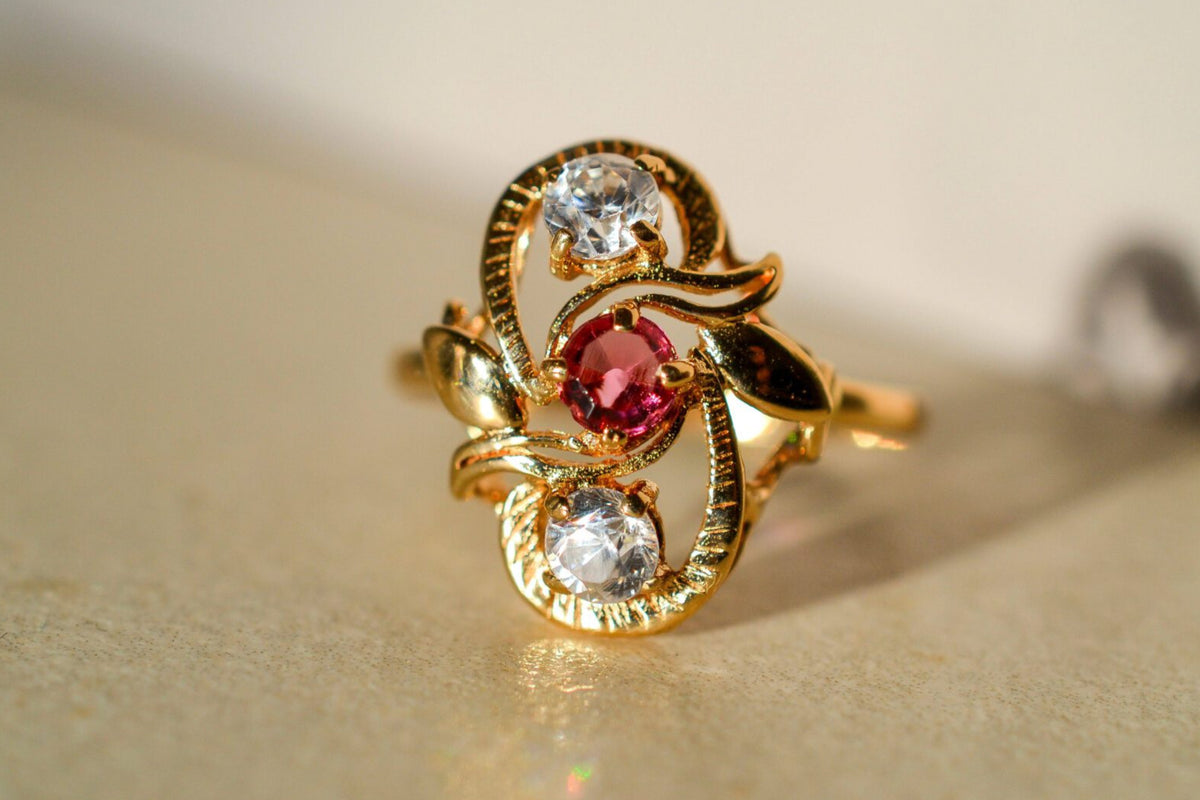 Bague Art Nouveau Verre Rose