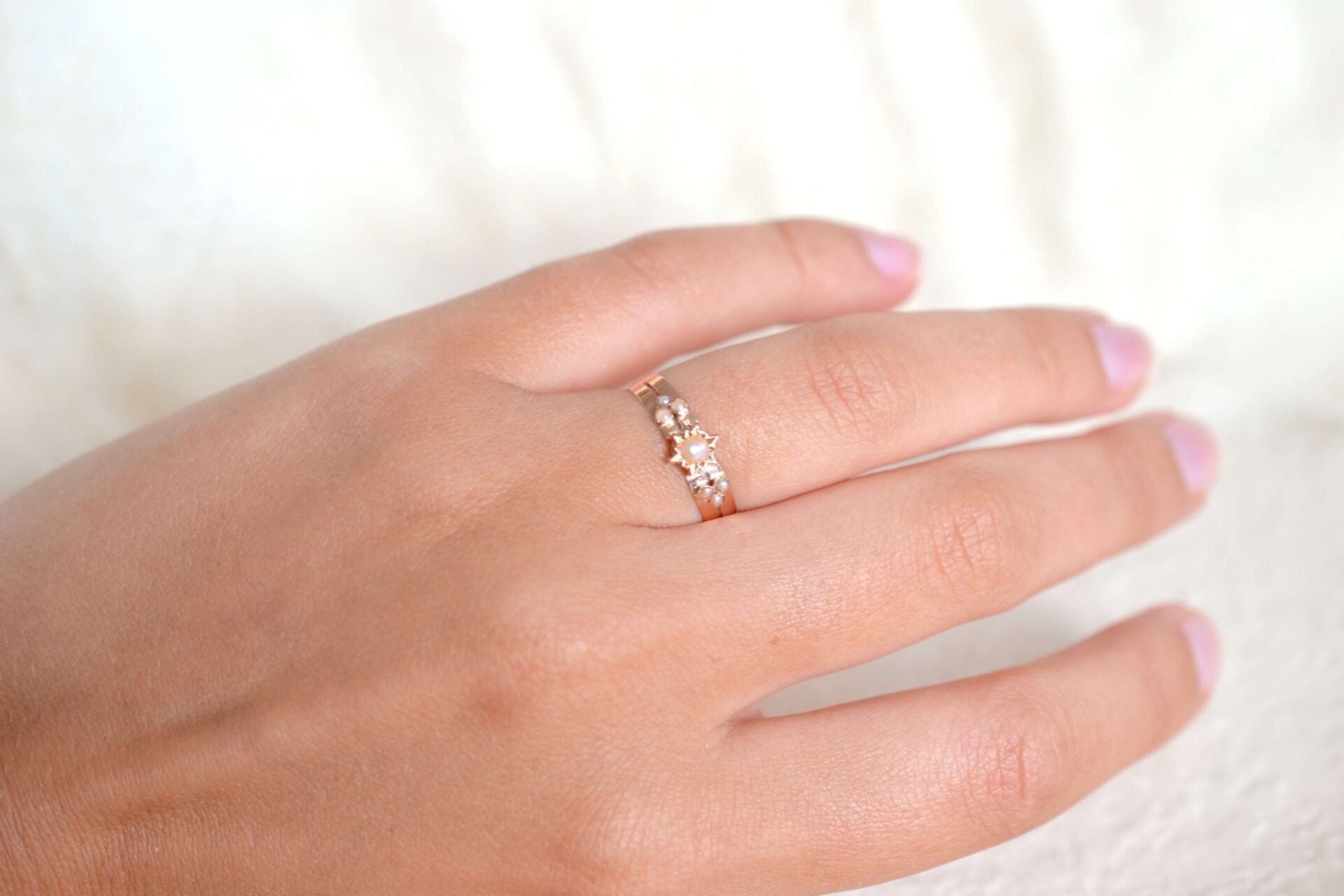 Bague Art Nouveau soleil Perles