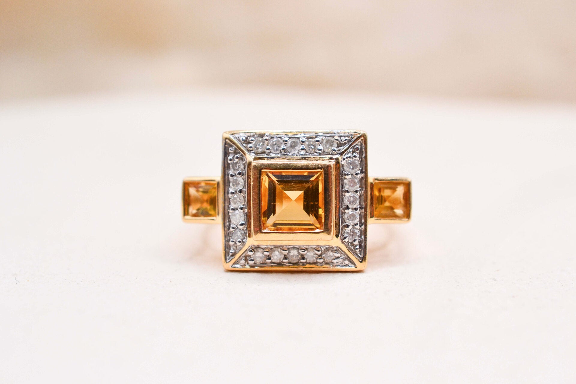 Bague Art Déco Citrine Diamants
