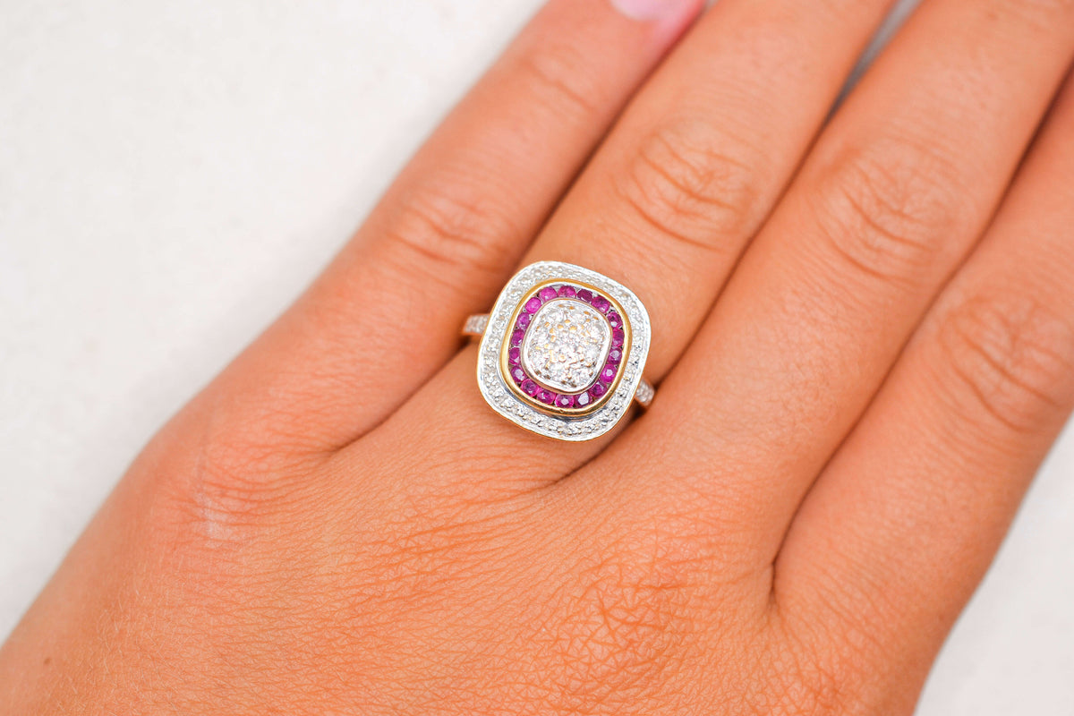 Bague coussin Diamants & Rubis
