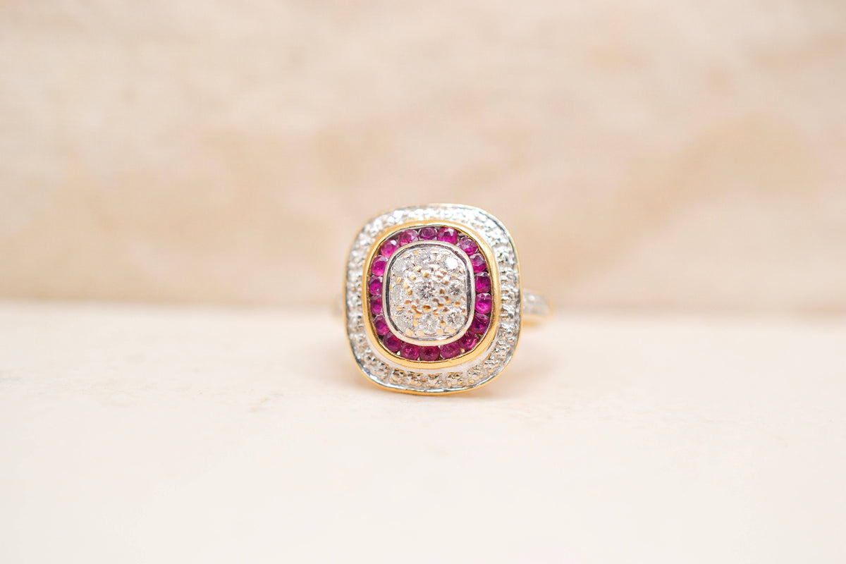Bague coussin Diamants & Rubis