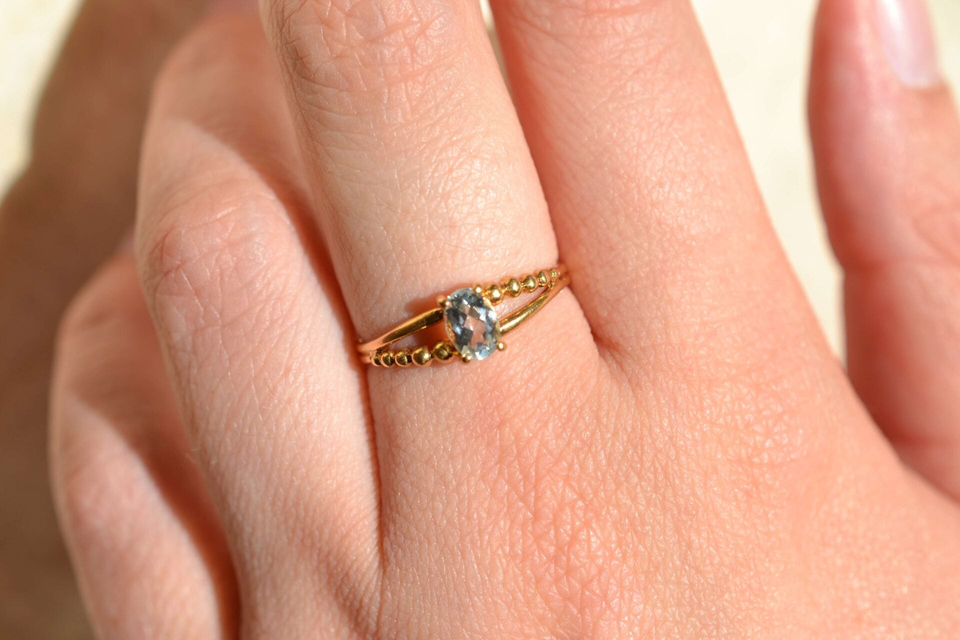 Bague Aigue-Marine monture billes