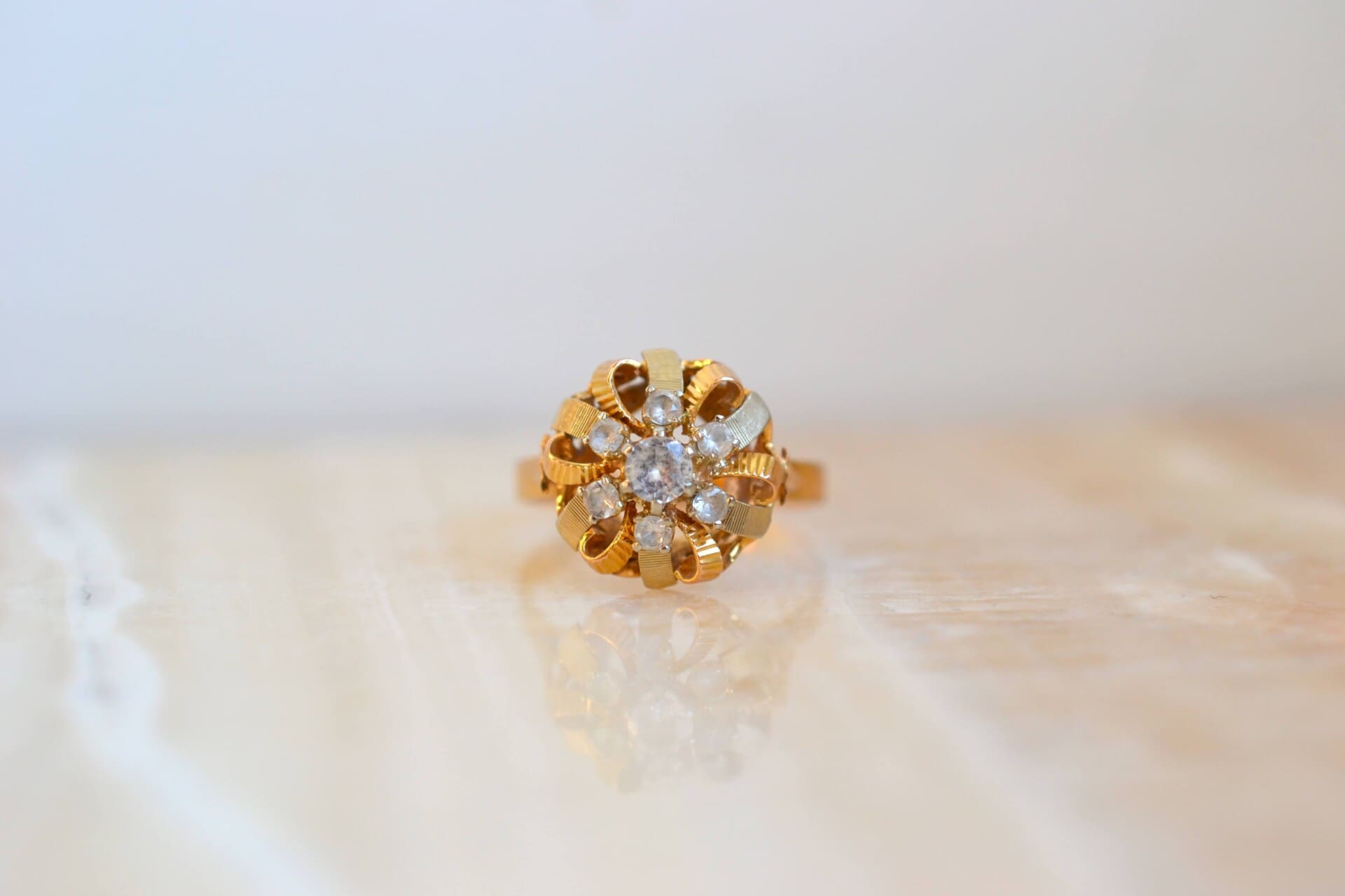 Bague fleur 2 Ors striée Oxydes