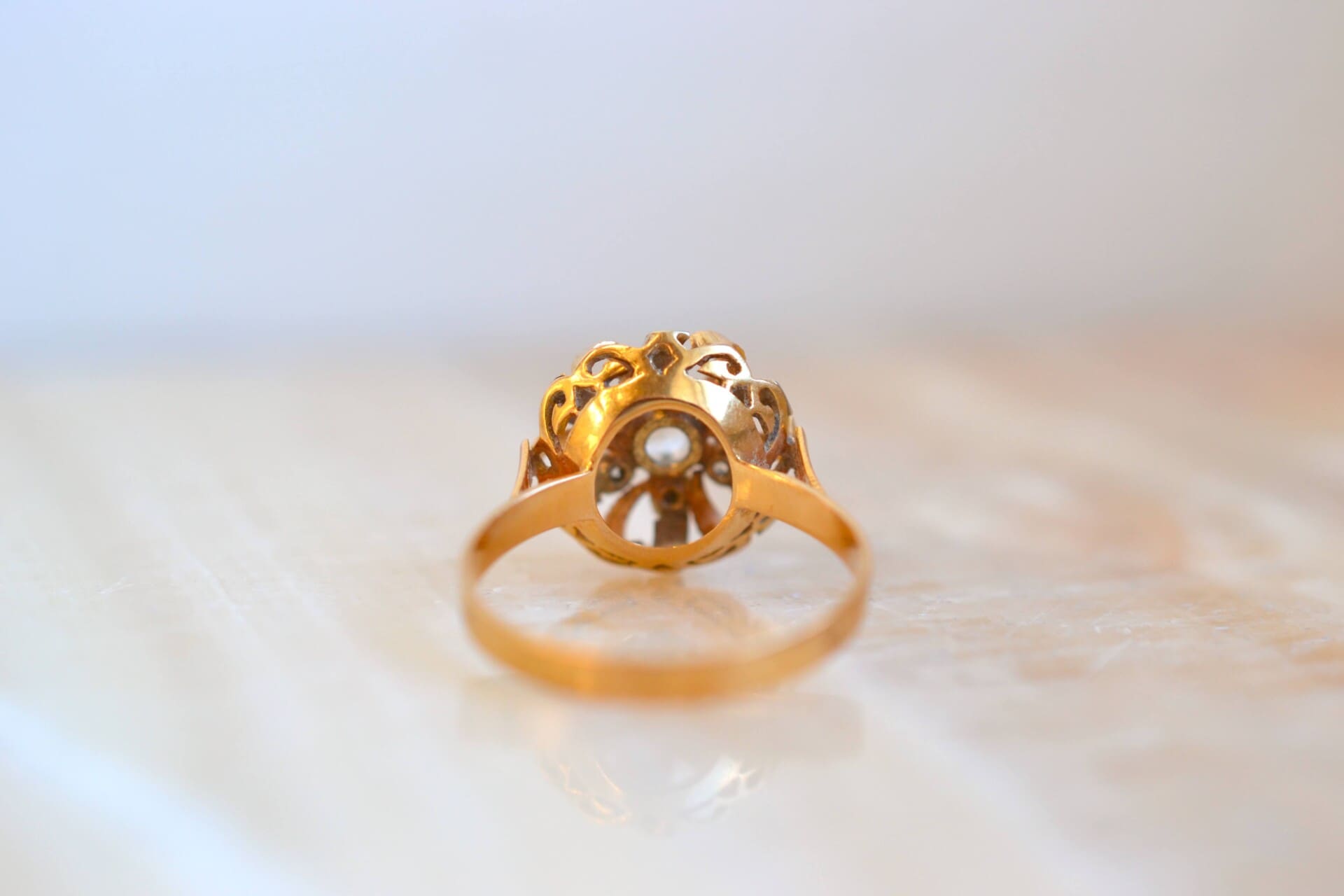Bague fleur 2 Ors striée Oxydes