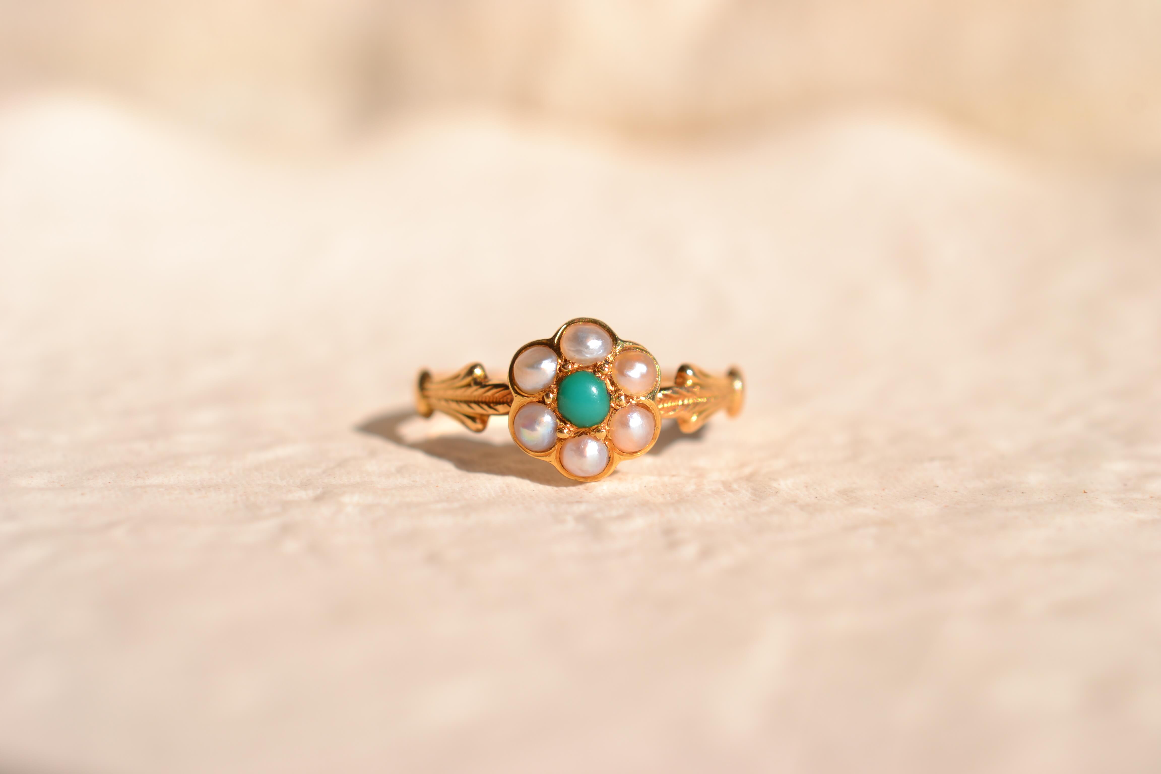 Bague fleur Perles et Turquoise