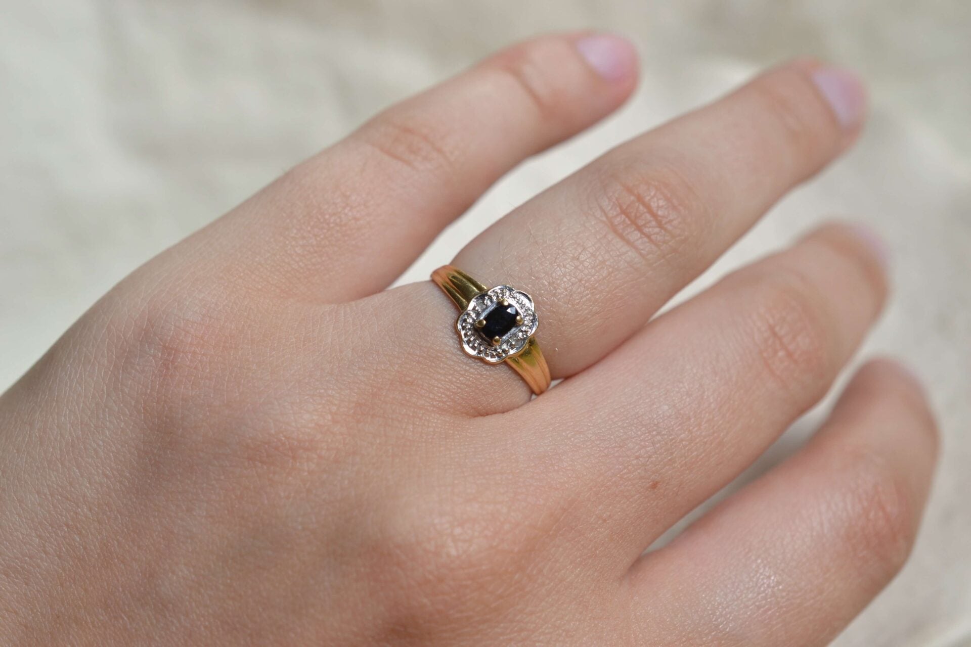 Bague fleur 2 Ors Saphir Diamants