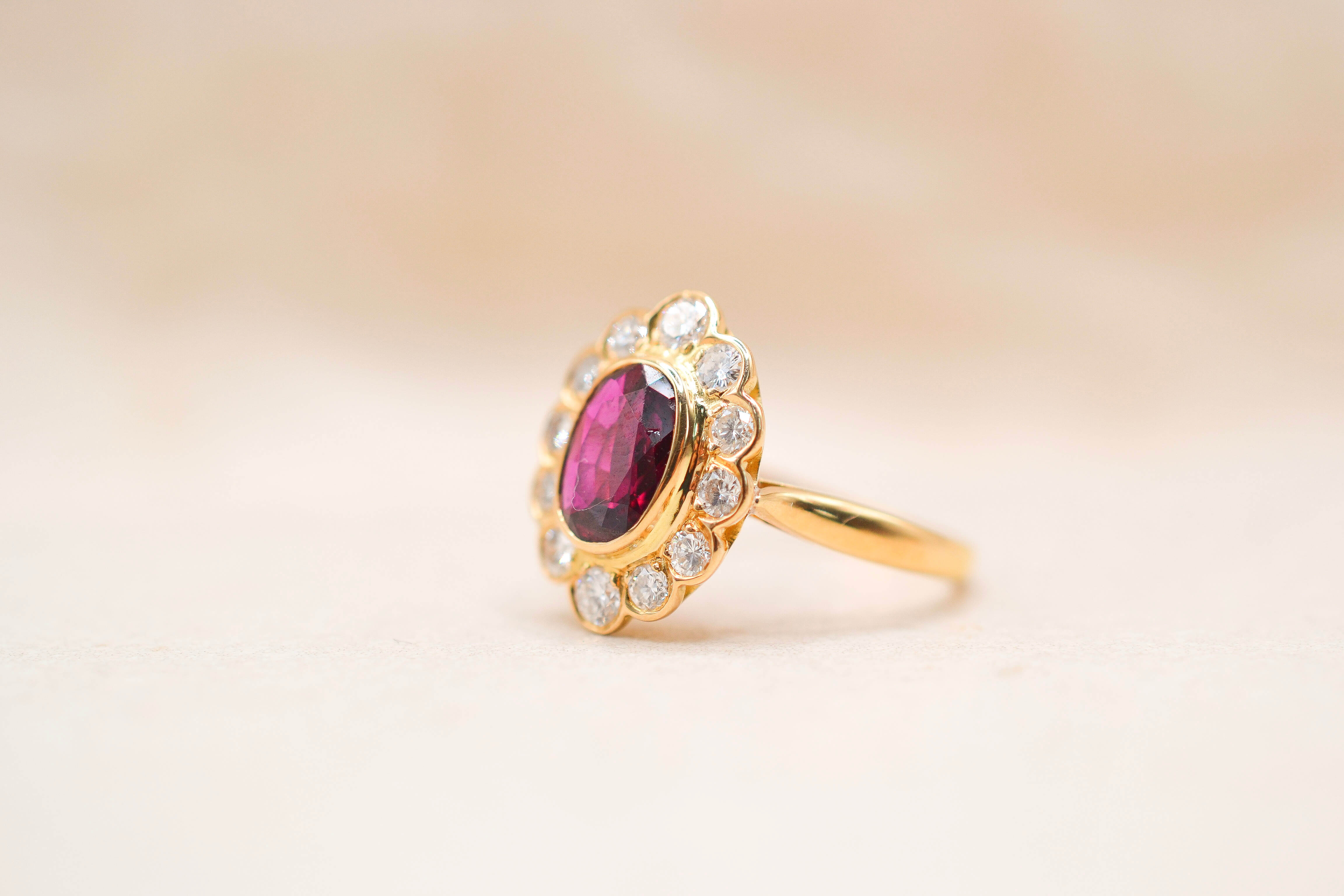 Bague Marguerite Rubis synthèse Diamants