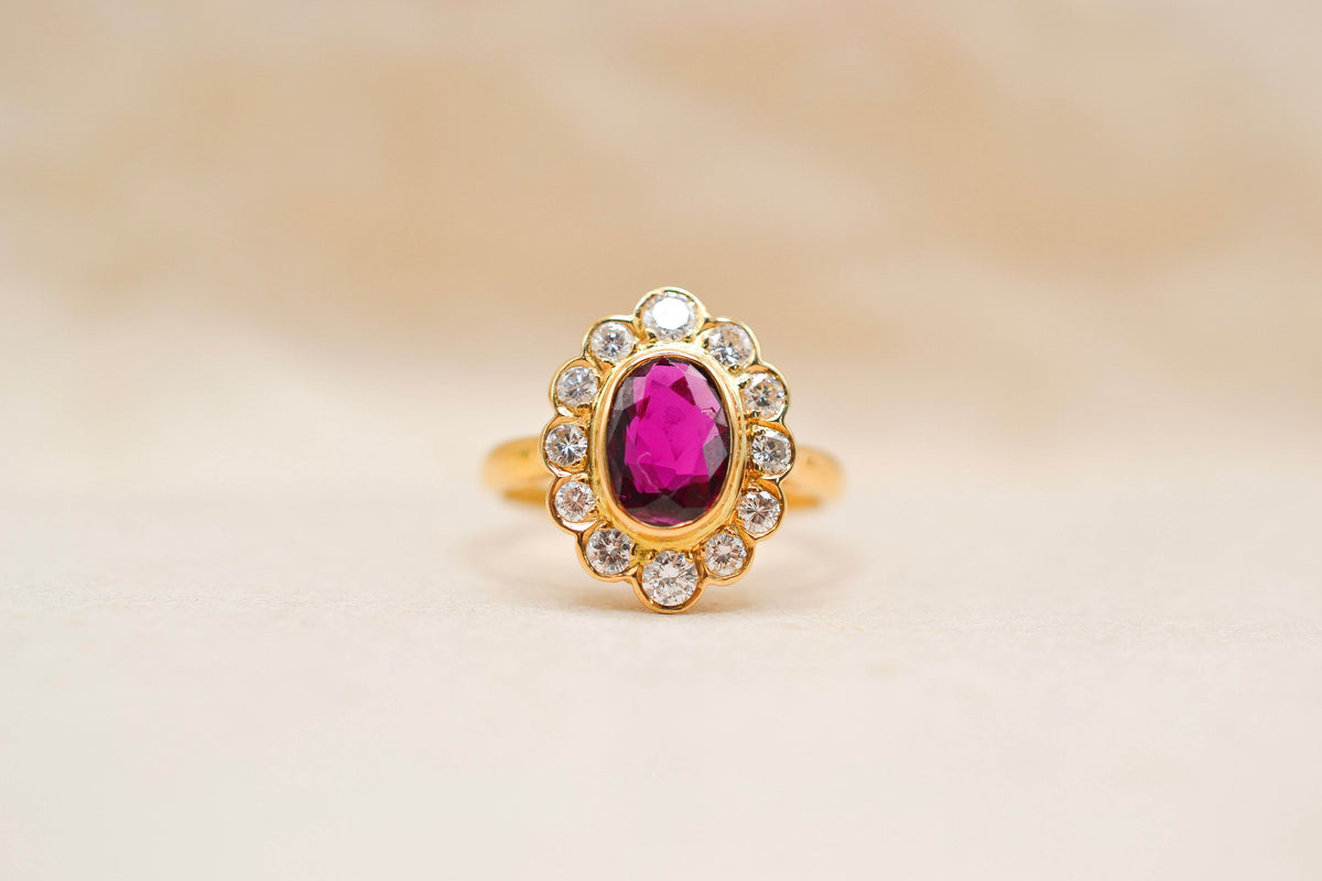 Bague Marguerite Rubis synthèse Diamants