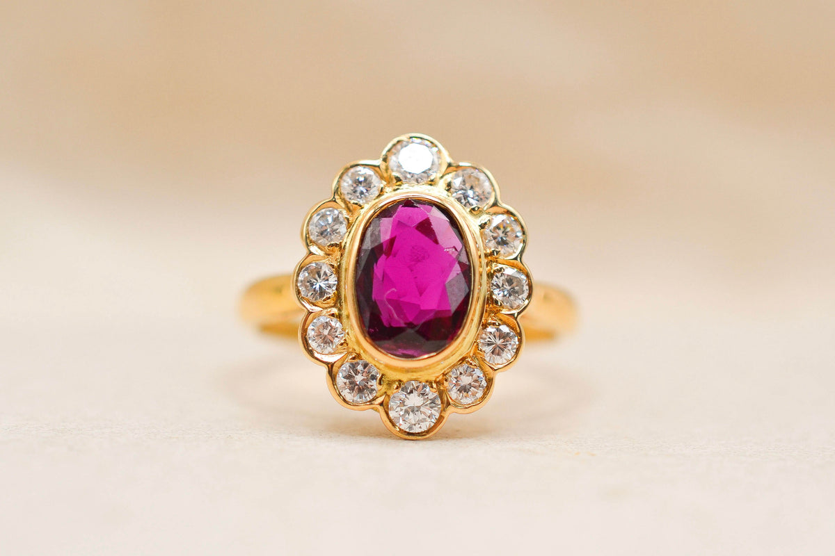 Bague Marguerite Rubis synthèse Diamants