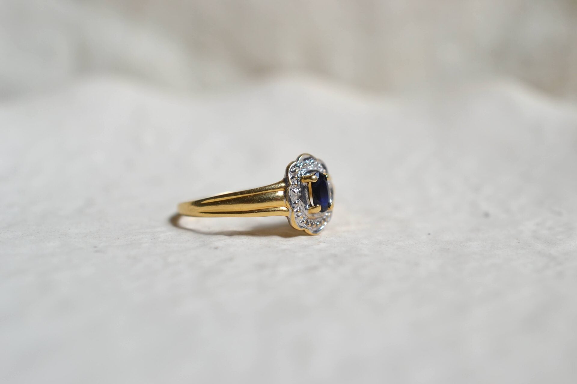Bague fleur 2 Ors Saphir Diamants