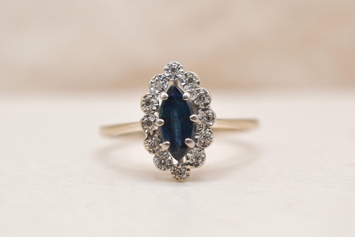 Bague navette Saphir et Diamants