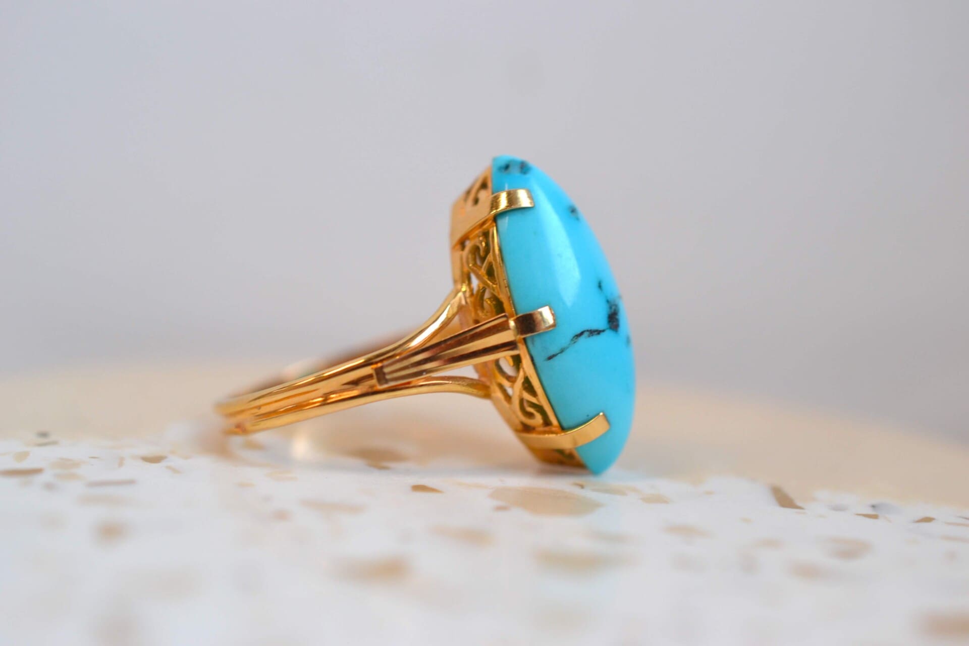 Bague Marquise cabochon Turquoise