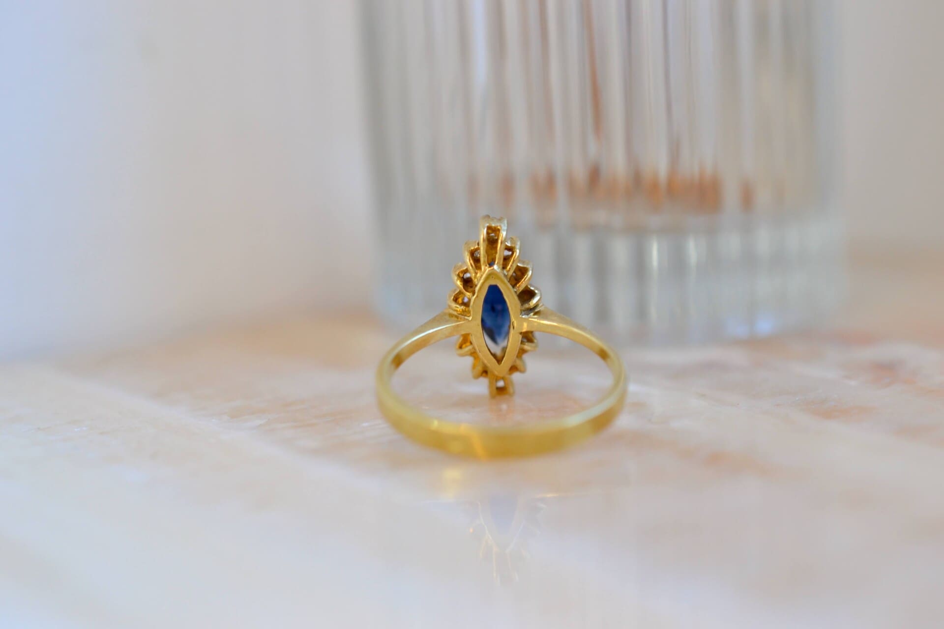 Bague navette Saphir et Diamants 14K
