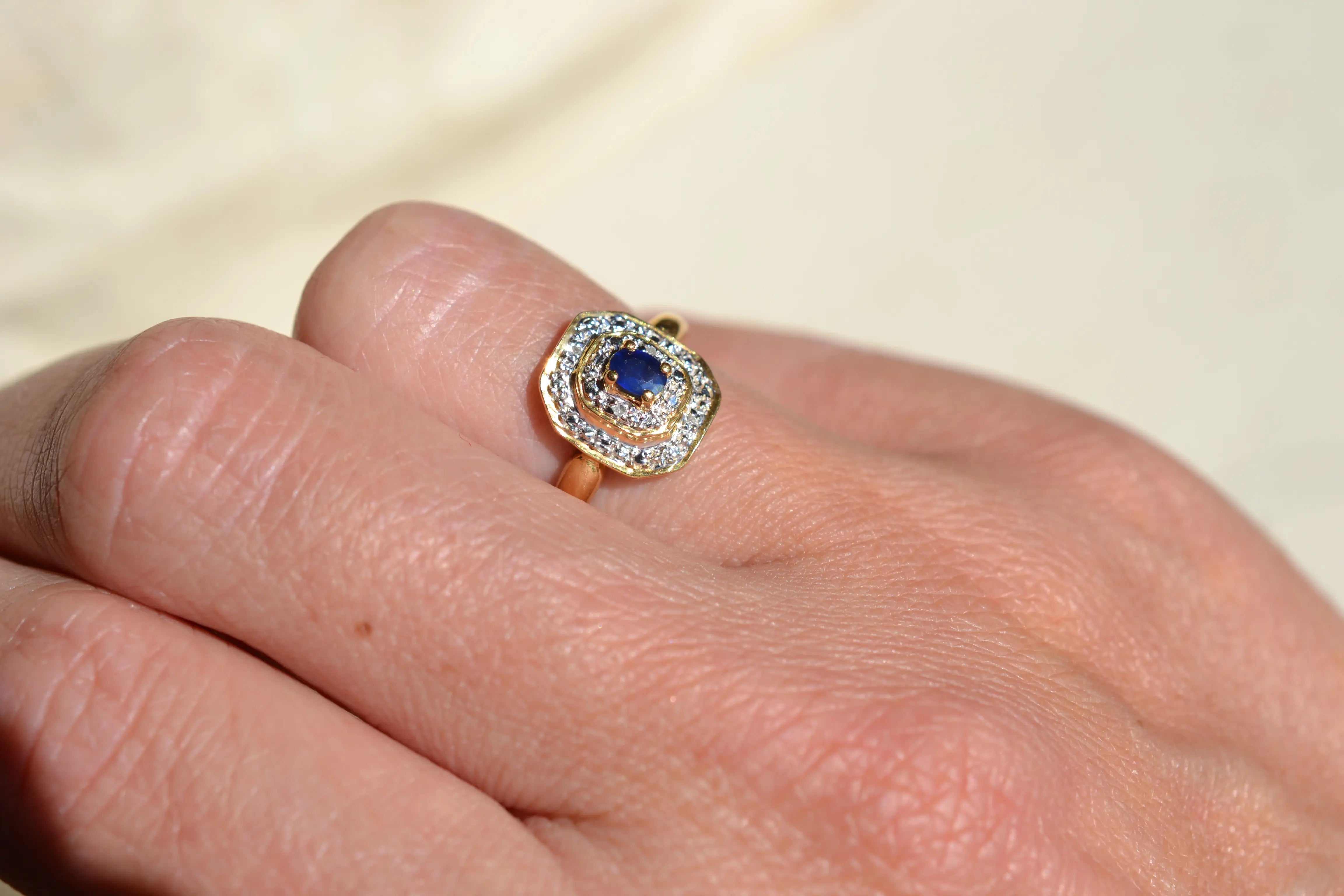 Bague octogonale Saphir et Diamants 2 Ors