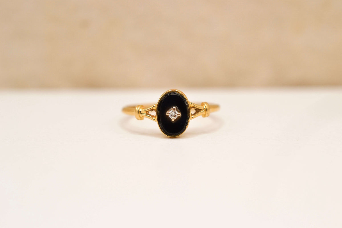 Bague ovale plaque Onyx & Diamant