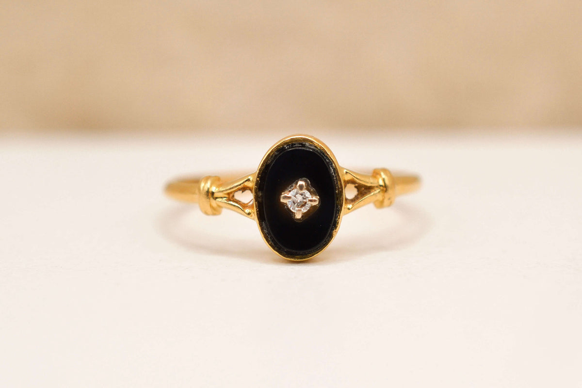 Bague ovale plaque Onyx & Diamant