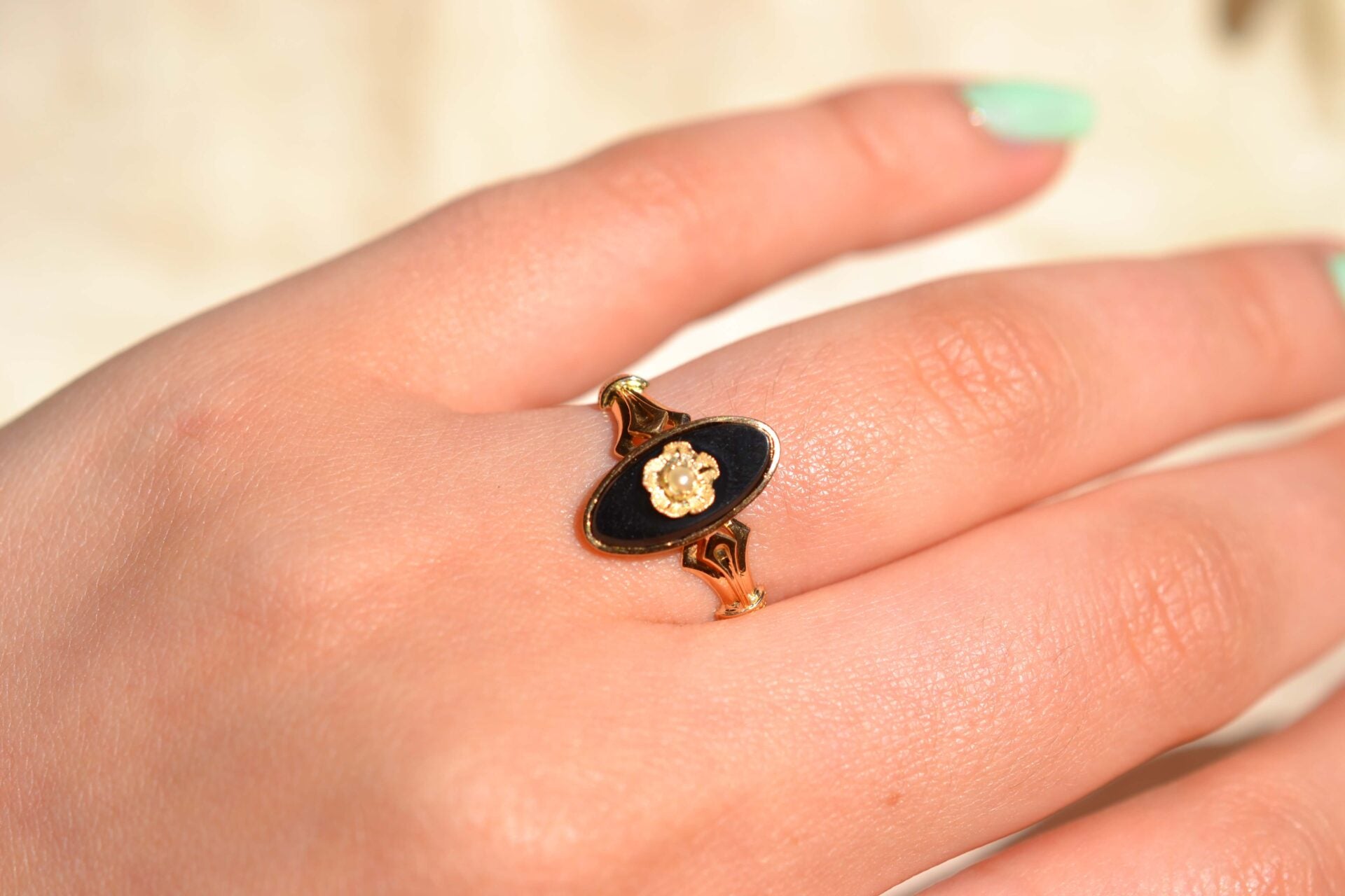 Bague Onyx et Perle