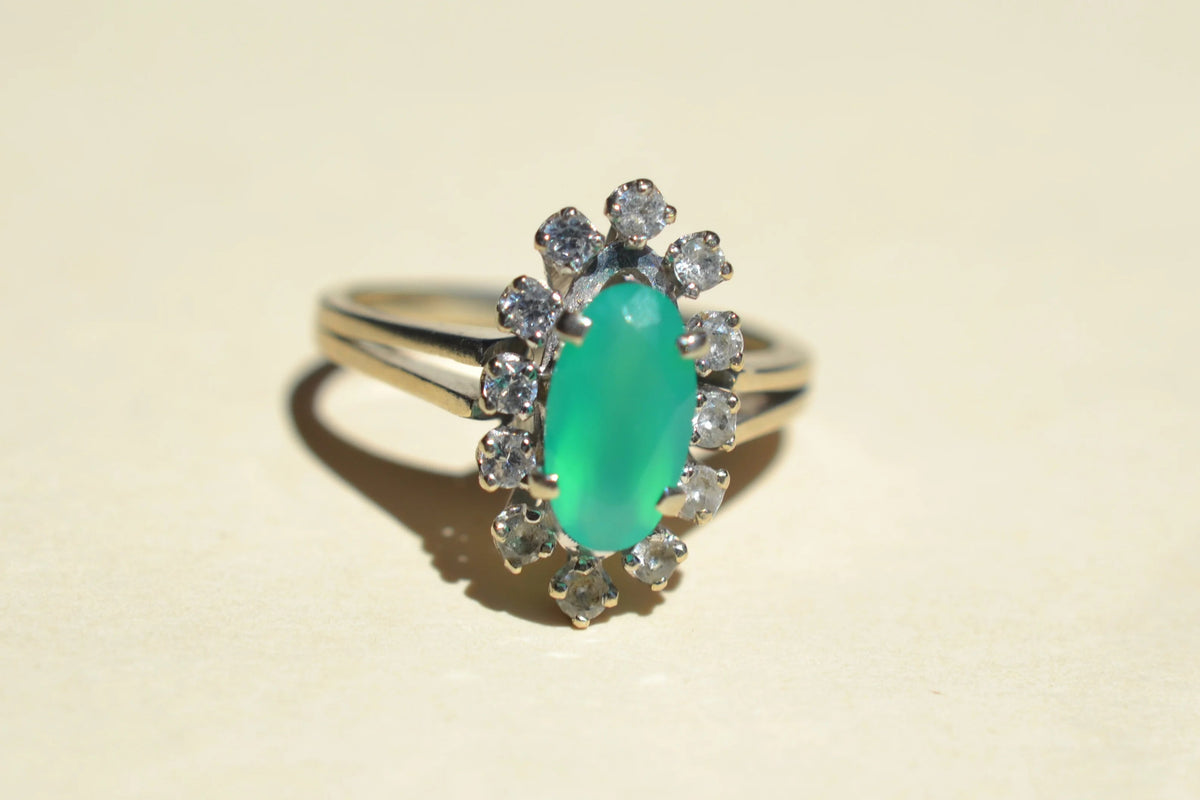Bague Navette Or Blanc Chrysoprase