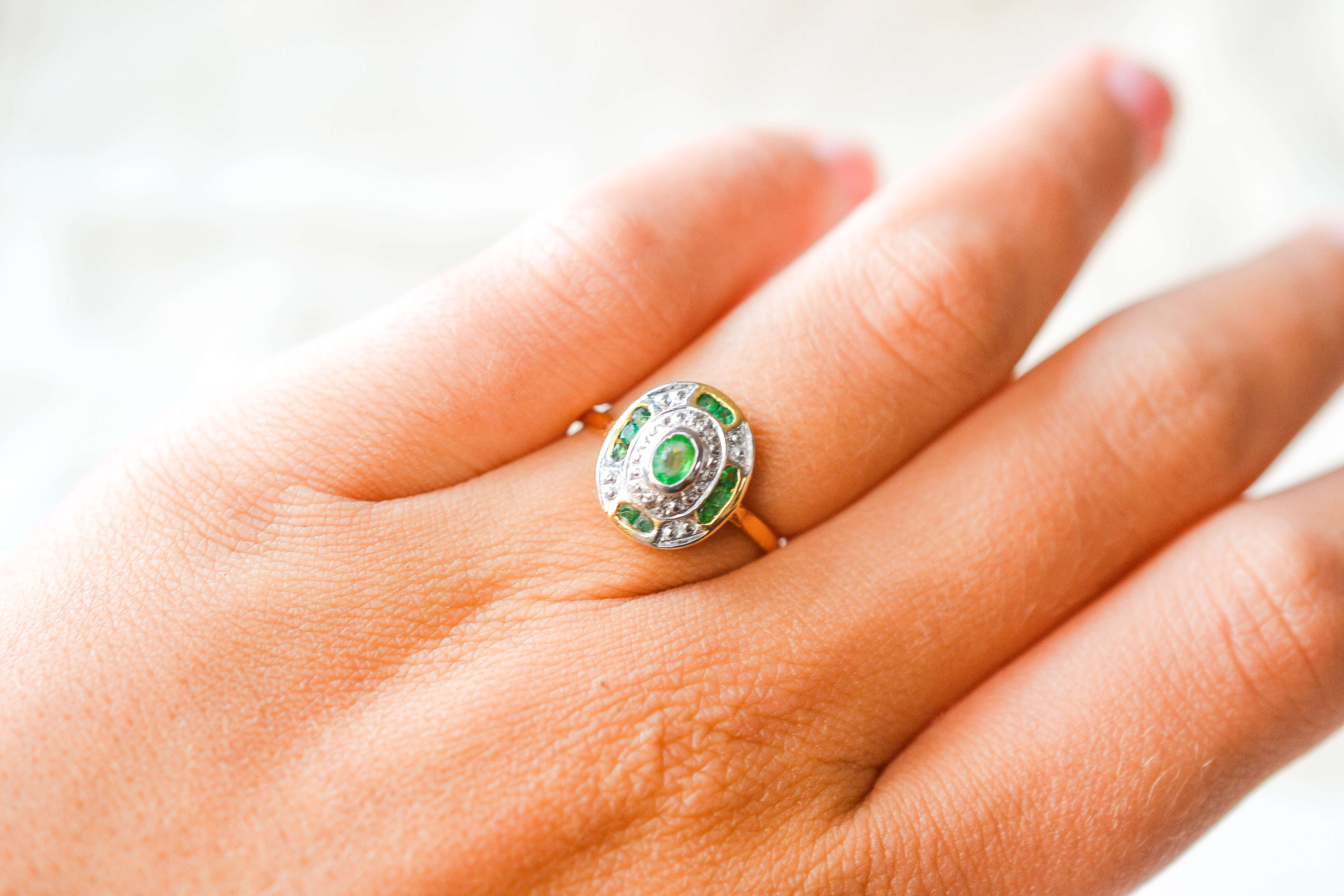 Bague style Art Déco 2 Ors Emeraudes