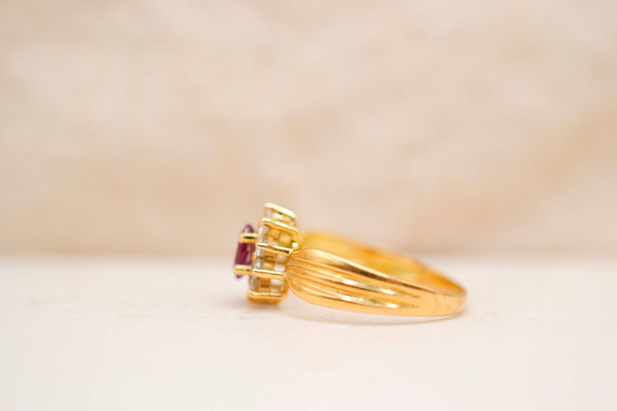 Bague Marguerite Pompadour Rubis Diamants