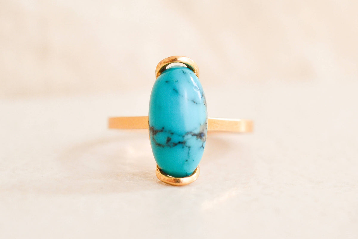 Bague navette cabochon turquoise