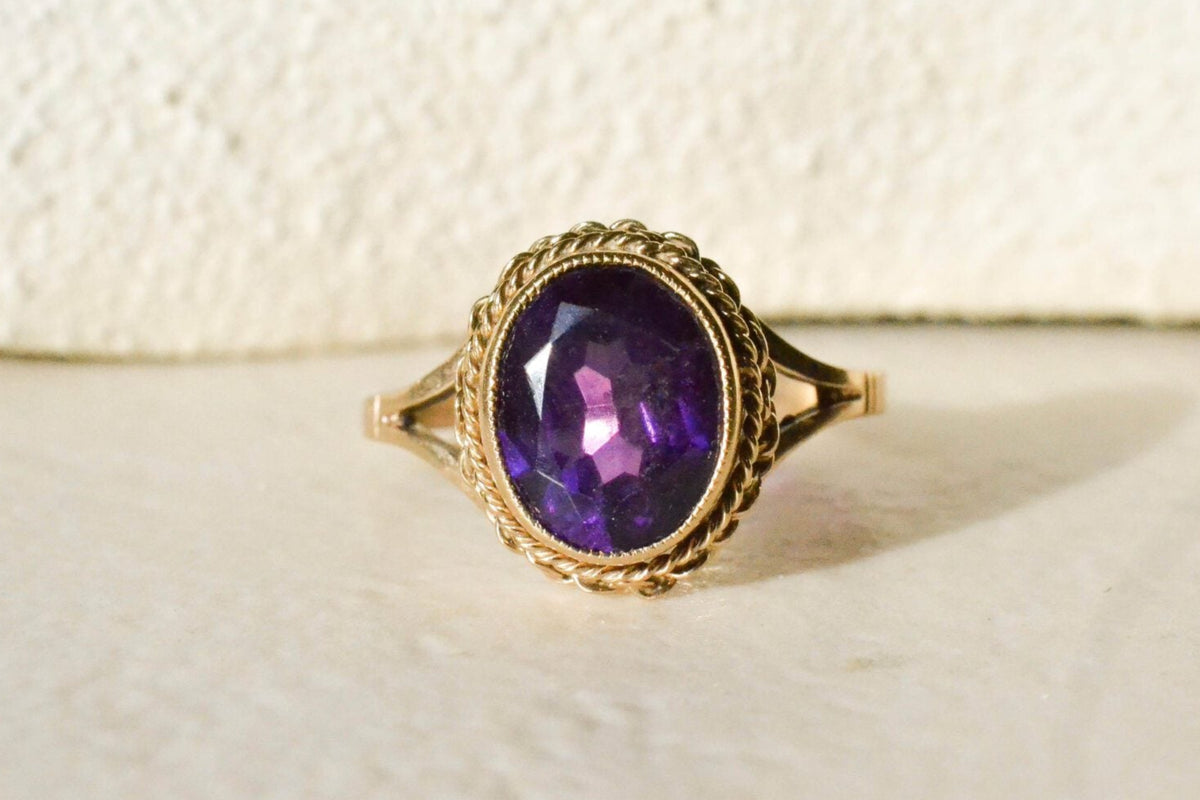 Bague Or jaune Améthyste 9K