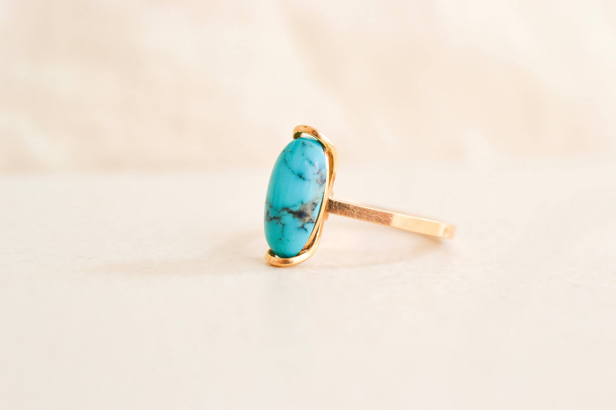 Bague navette cabochon turquoise