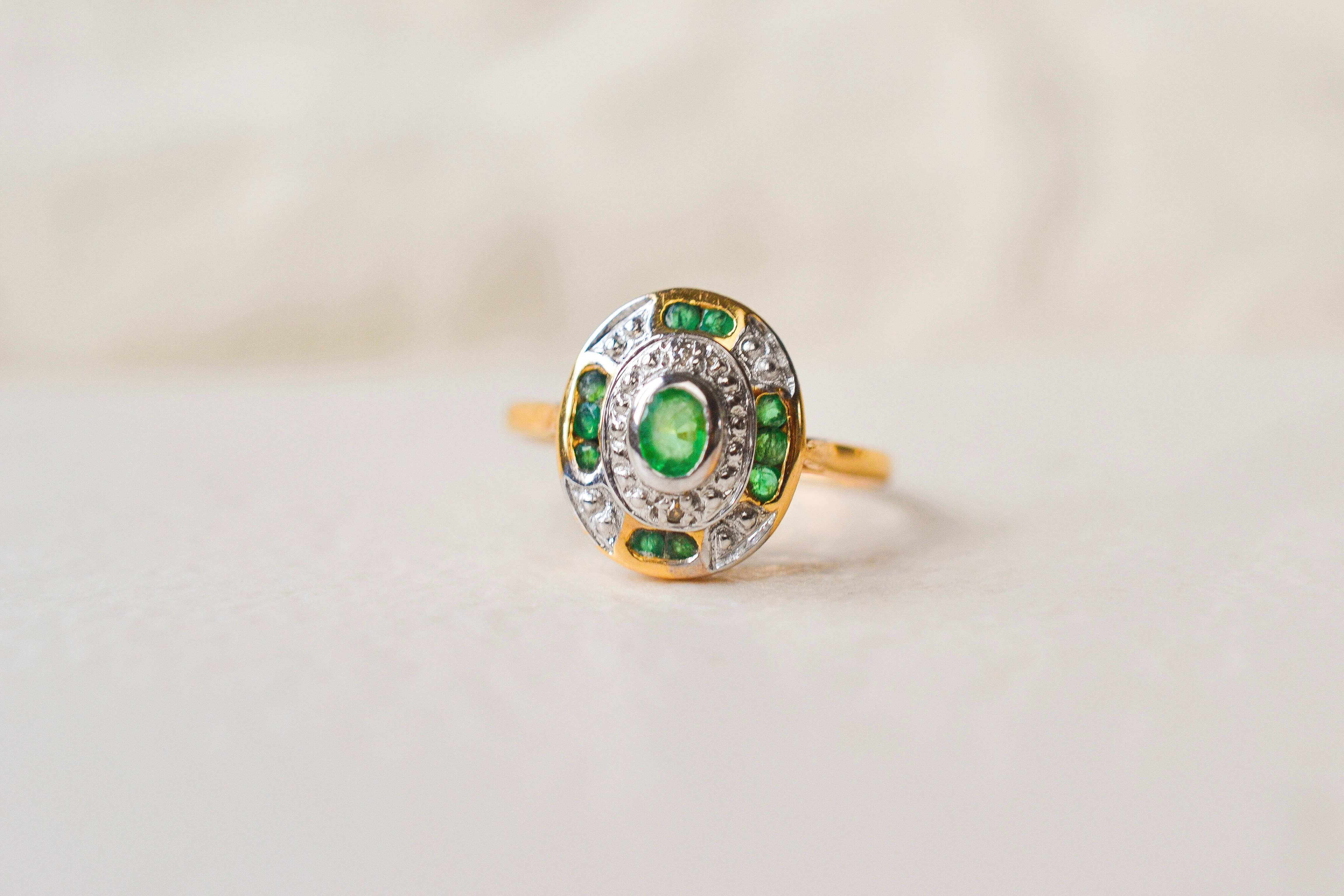 Bague style Art Déco 2 Ors Emeraudes