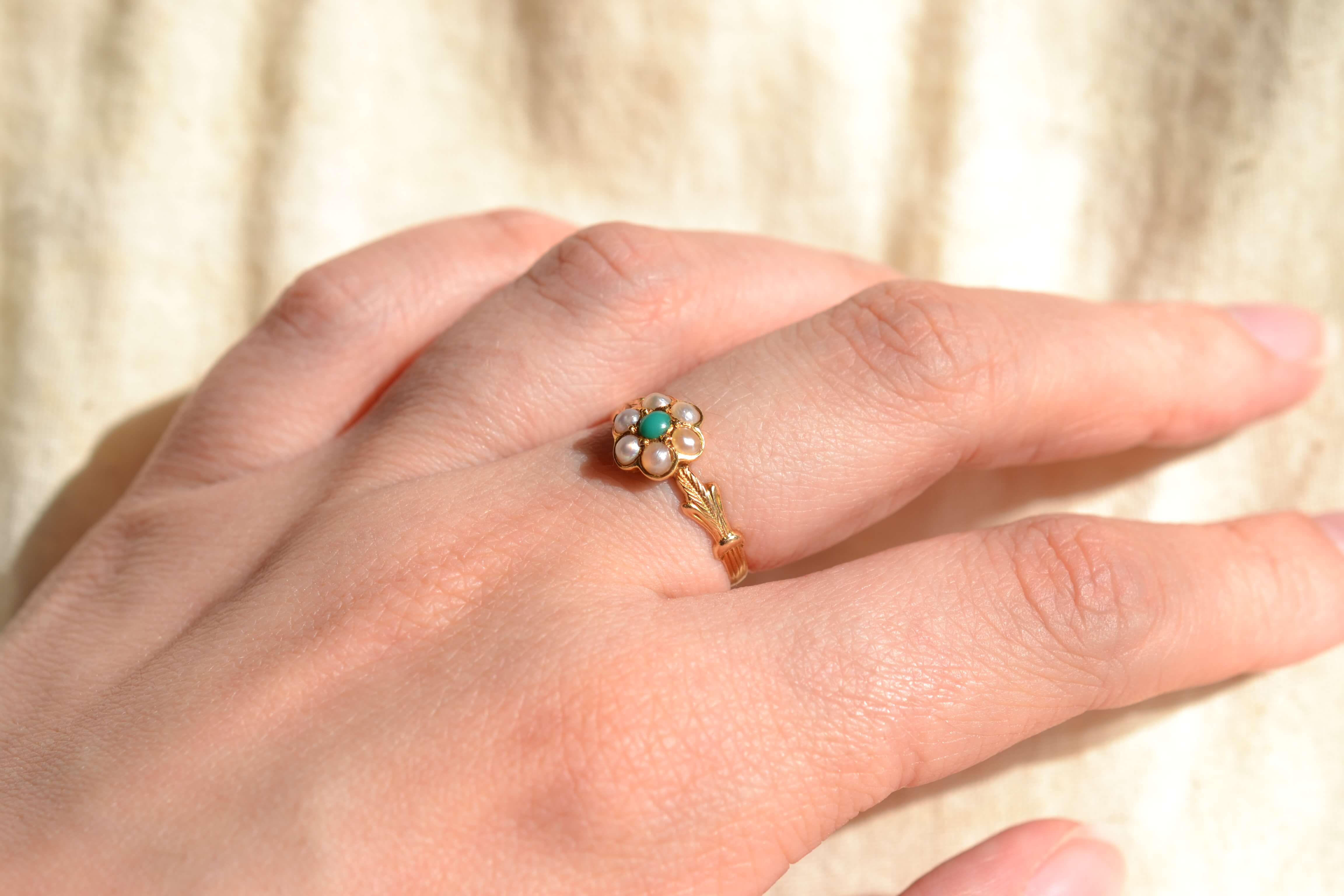 Bague fleur Perles et Turquoise