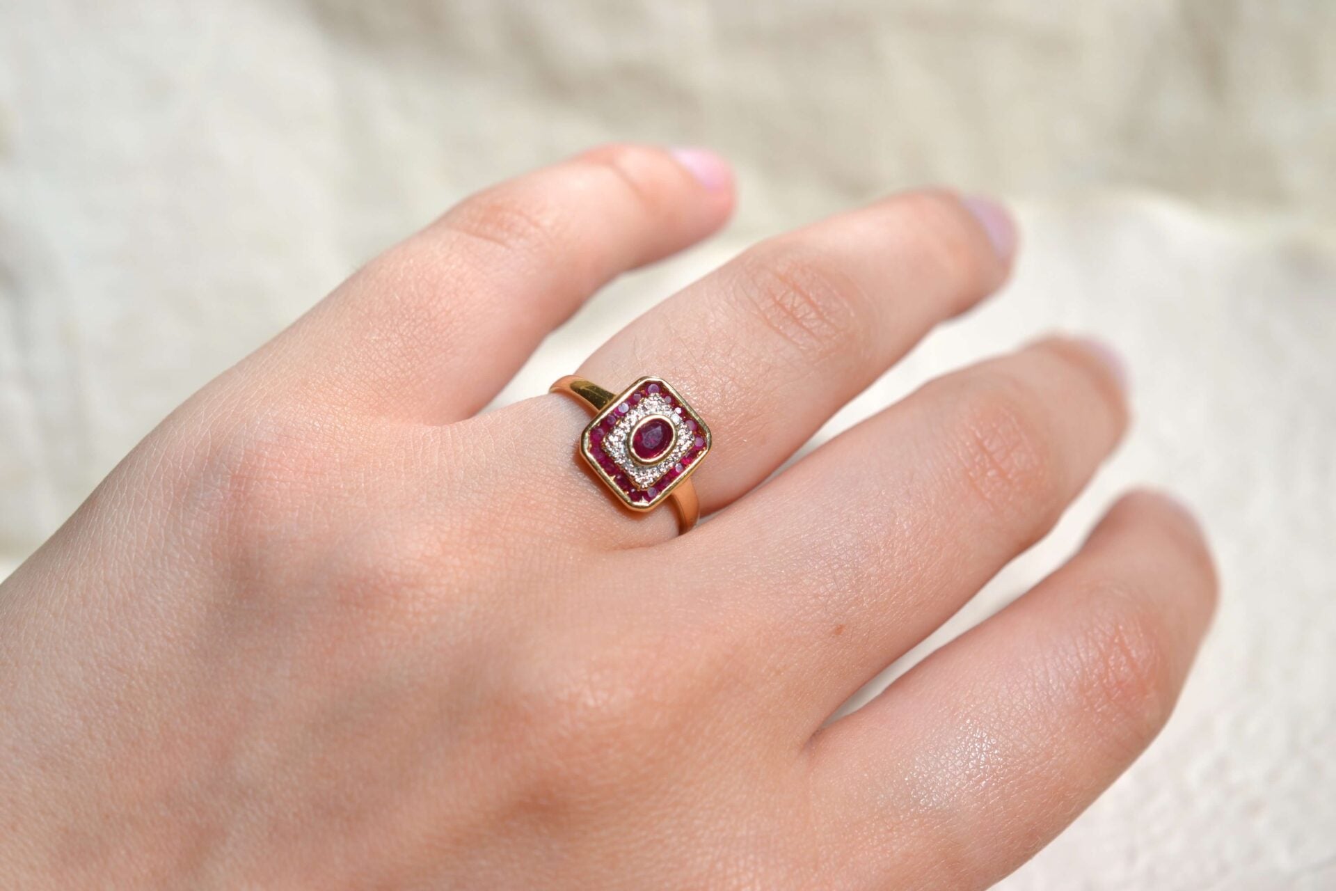 Bague octogonale Rubis Diamants