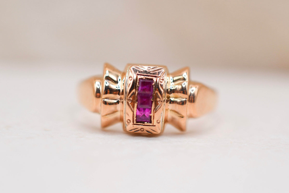 Bague Tank Rubis calibrés Or rose