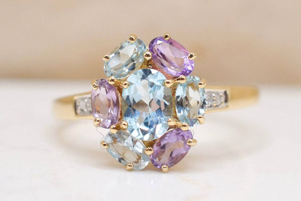 Bague Marguerite Topaze, Améthystes & Aigues-Marines