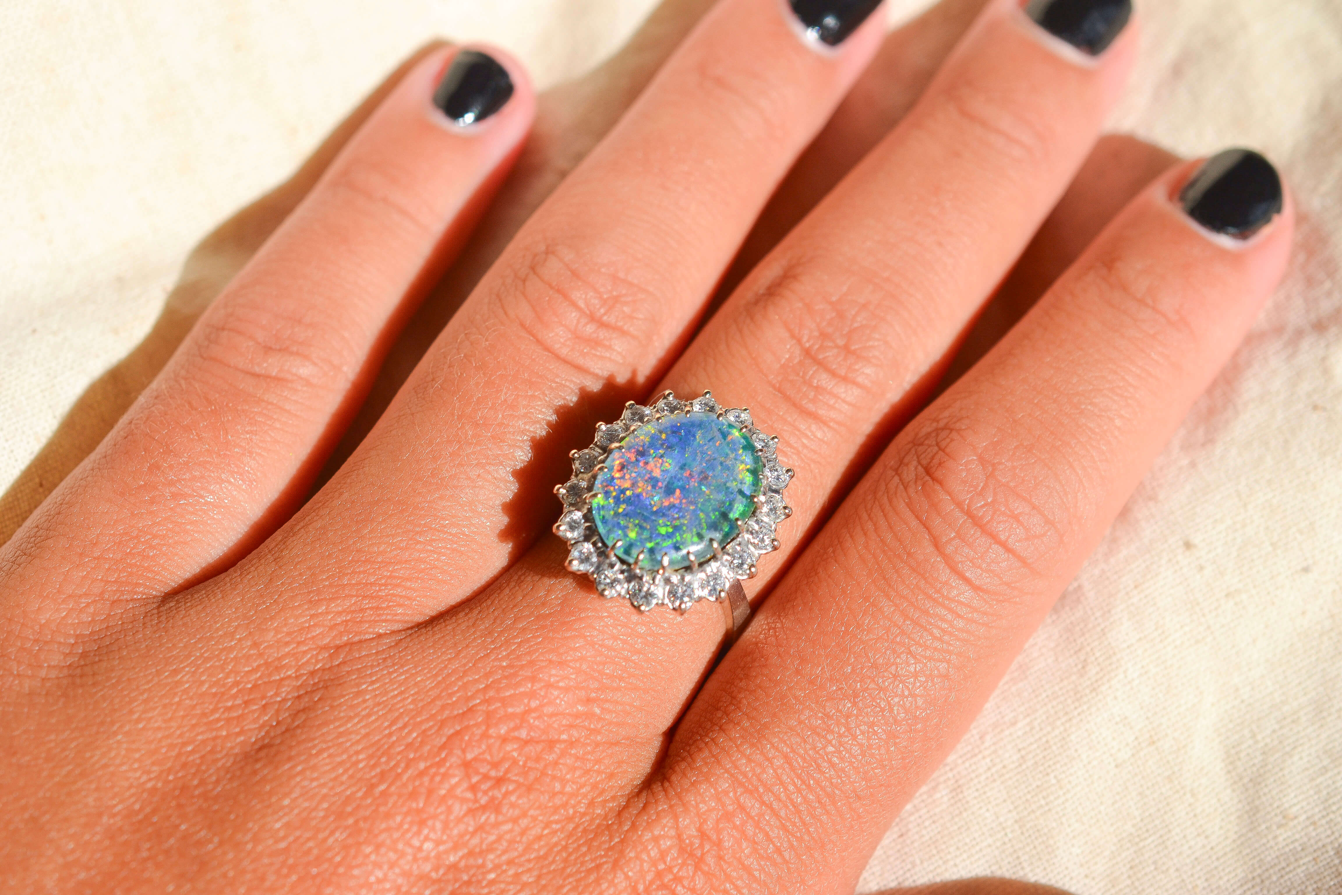 Bague Marguerite doublet Opale 14K