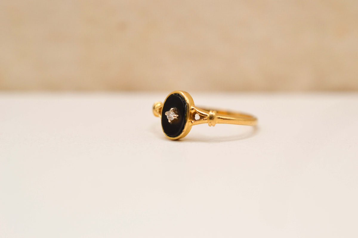 Bague ovale plaque Onyx & Diamant
